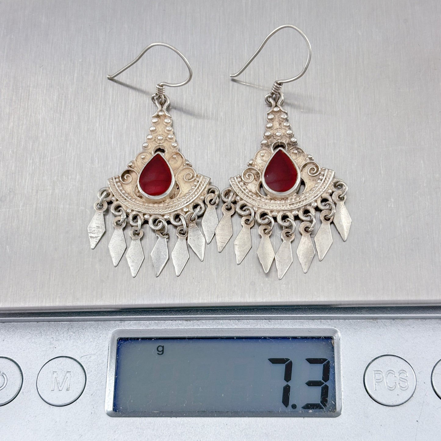 Vintage Sterling Silver Carnelian Chandelier Earrings