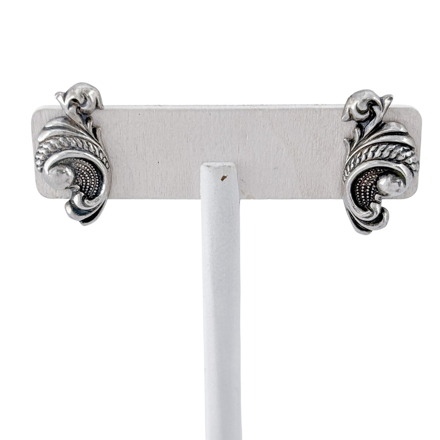 Vintage Sterling Silver 925 Ornate Scroll Screwback Earrings
