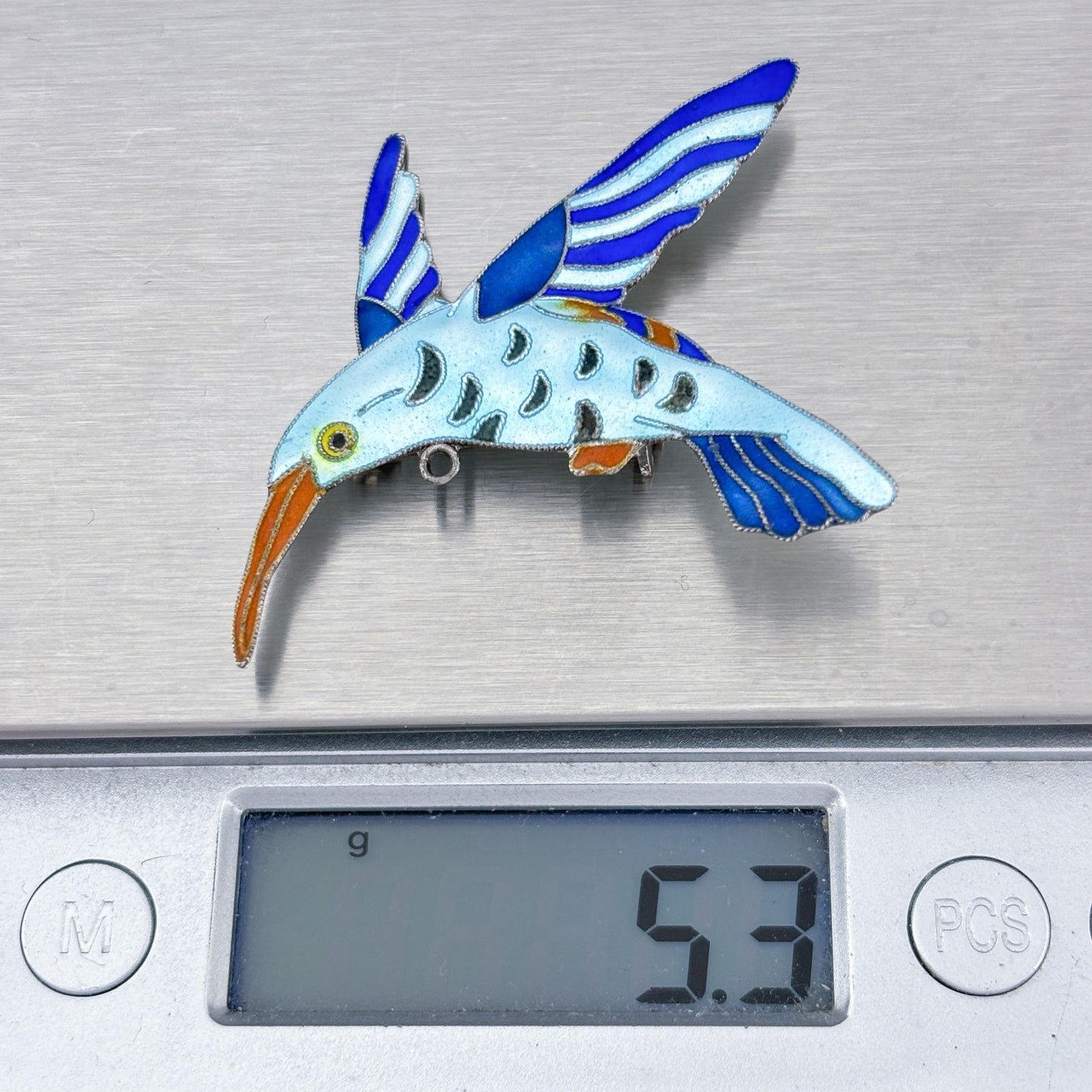 Vintage Sterling Silver 925 Hummingbird Enamel Brooch