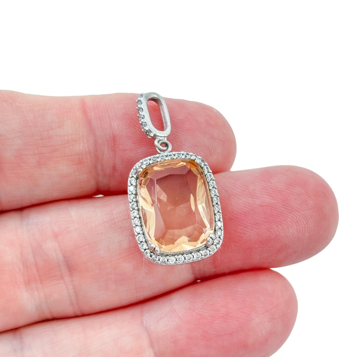 Vintage Sterling Silver 925 Peach Cubic Zirconia Pendant