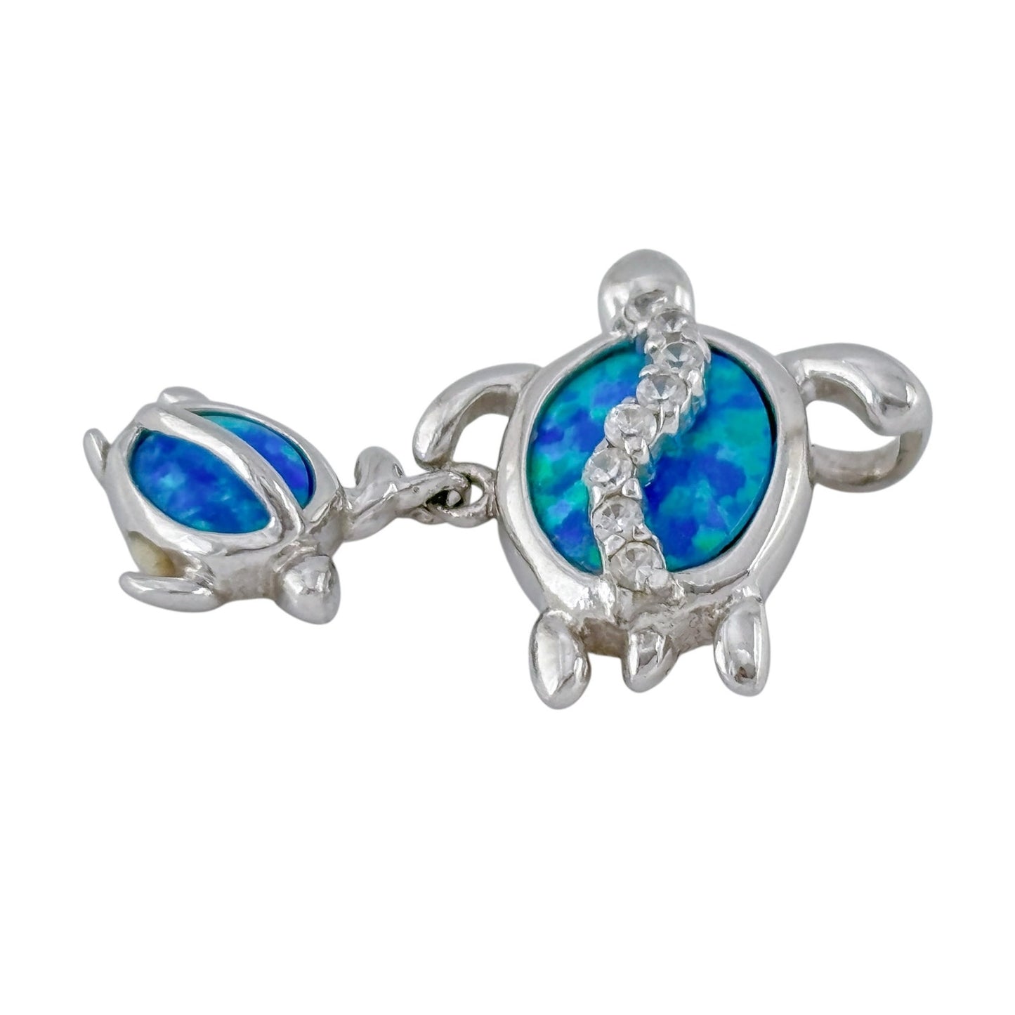Vintage Sterling Silver 925 Opal CZ Turtle Mother Baby Pendant