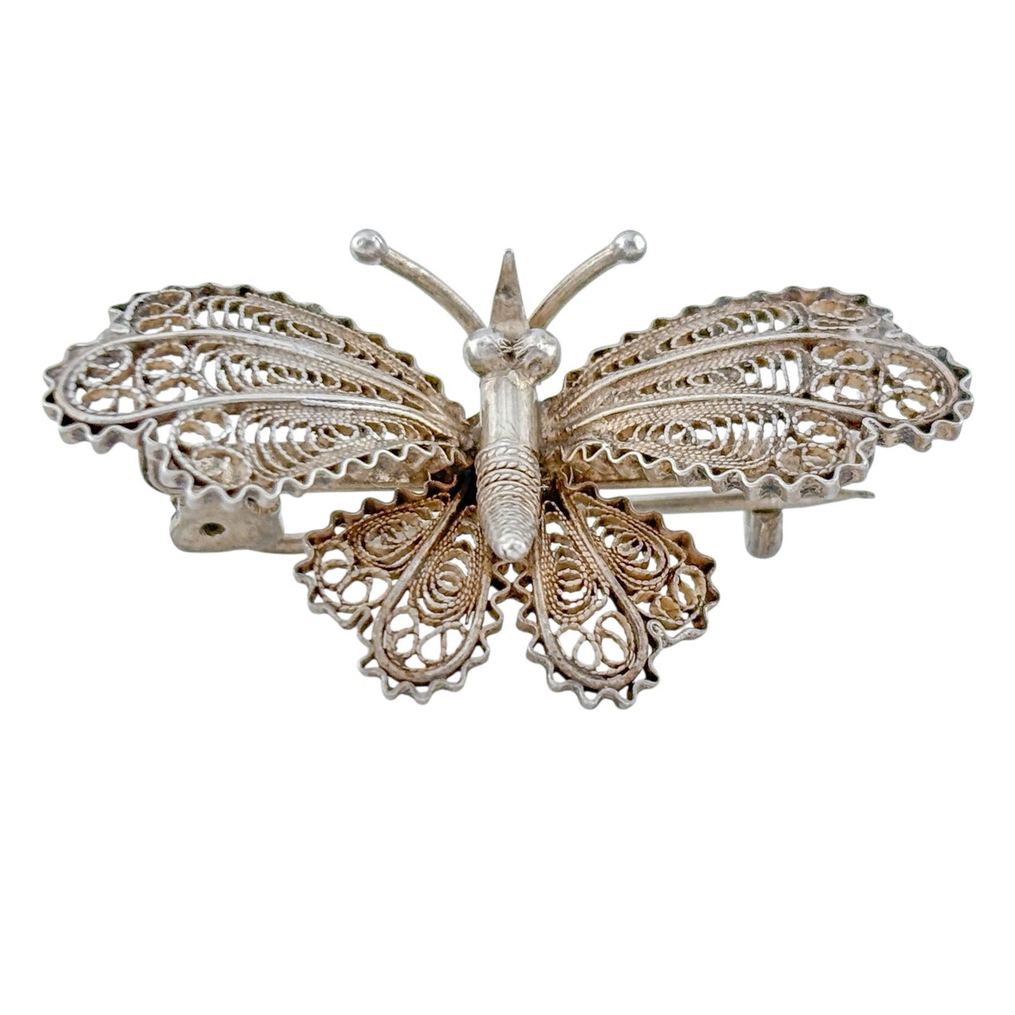 Vintage Sterling Silver 800 Filigree Butterfly Brooch
