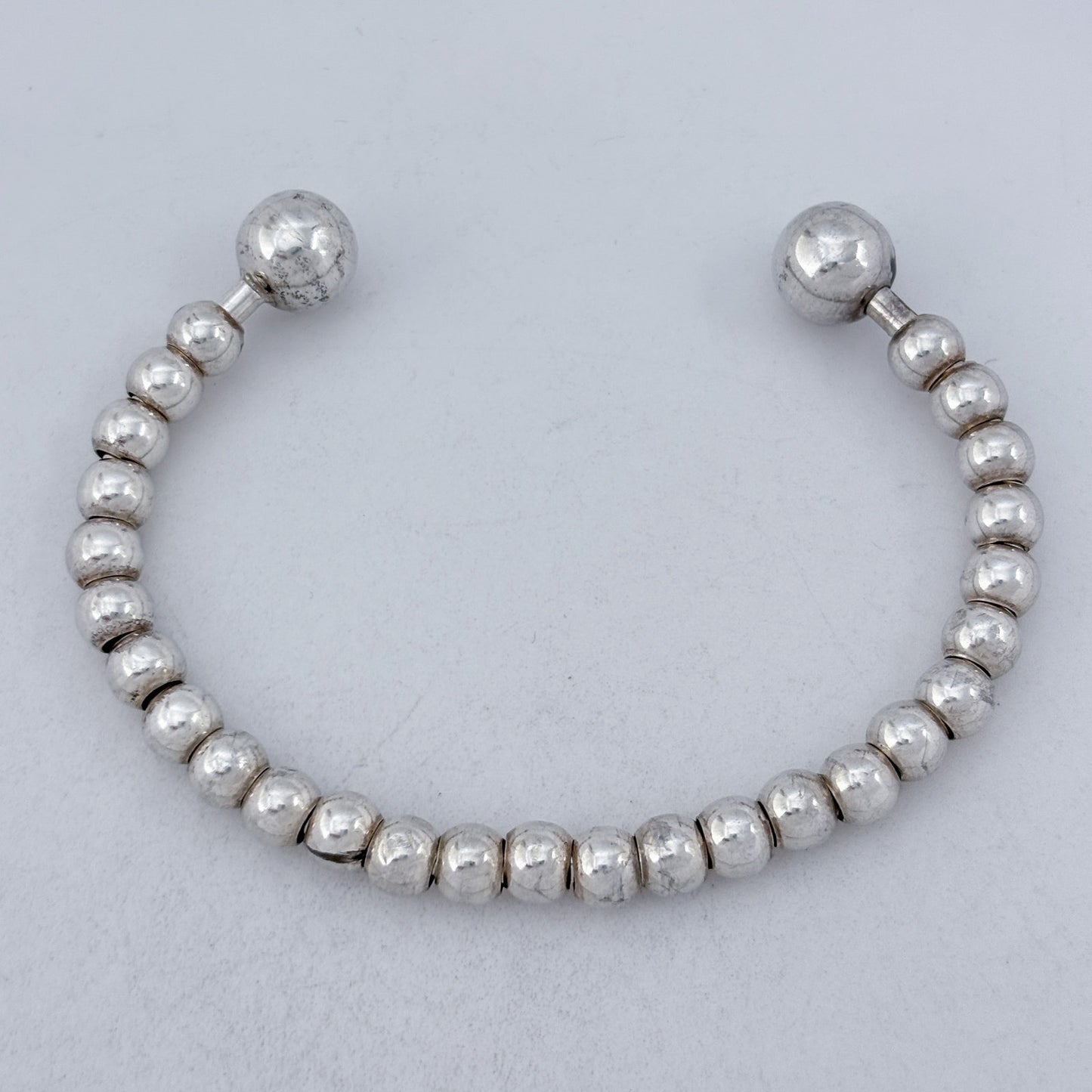 Vintage Sterling Silver 925 Beaded Cuff Bracelet 7"