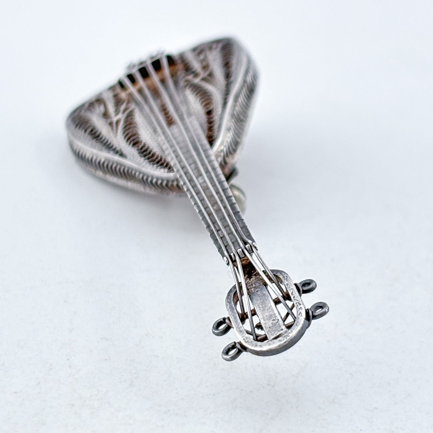 Vintage Sterling Silver 925 Lute Brooch