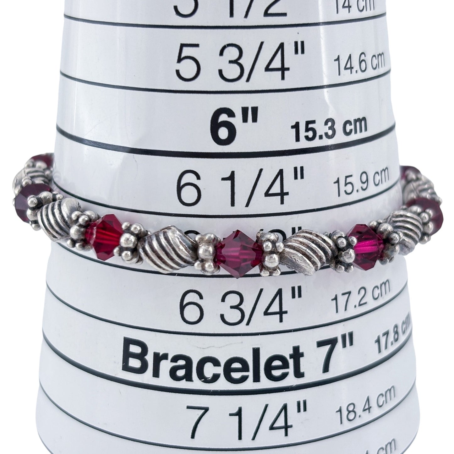 Vintage Sterling Silver 925 Red Crystal Bracelet 7"