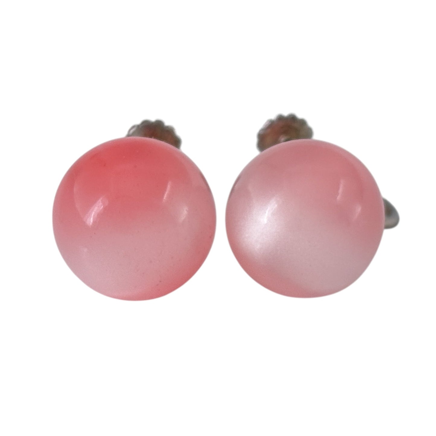 Vintage Sterling Silver 925 Pink Acrylic Screw Back Earrings