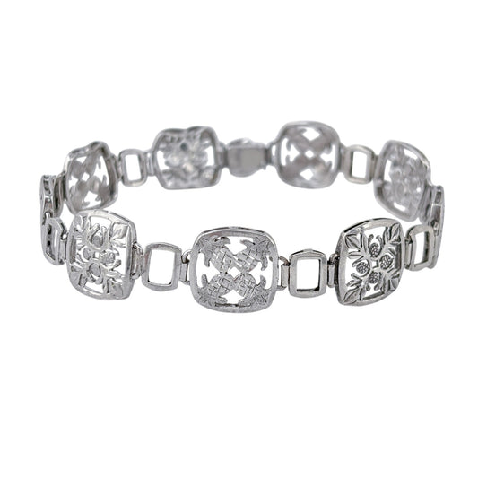 Vintage Sterling Silver 925 Floral Pineapple Link Bracelet 8"