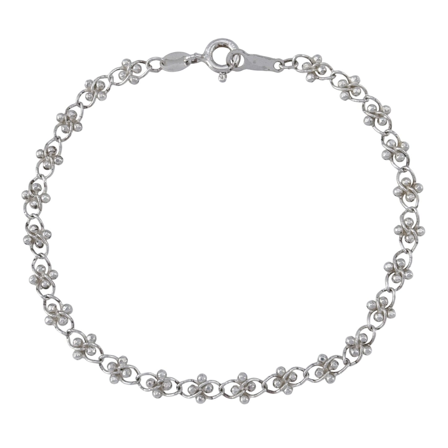 Vintage Sterling Silver 925 Bead Link Bracelet 7"