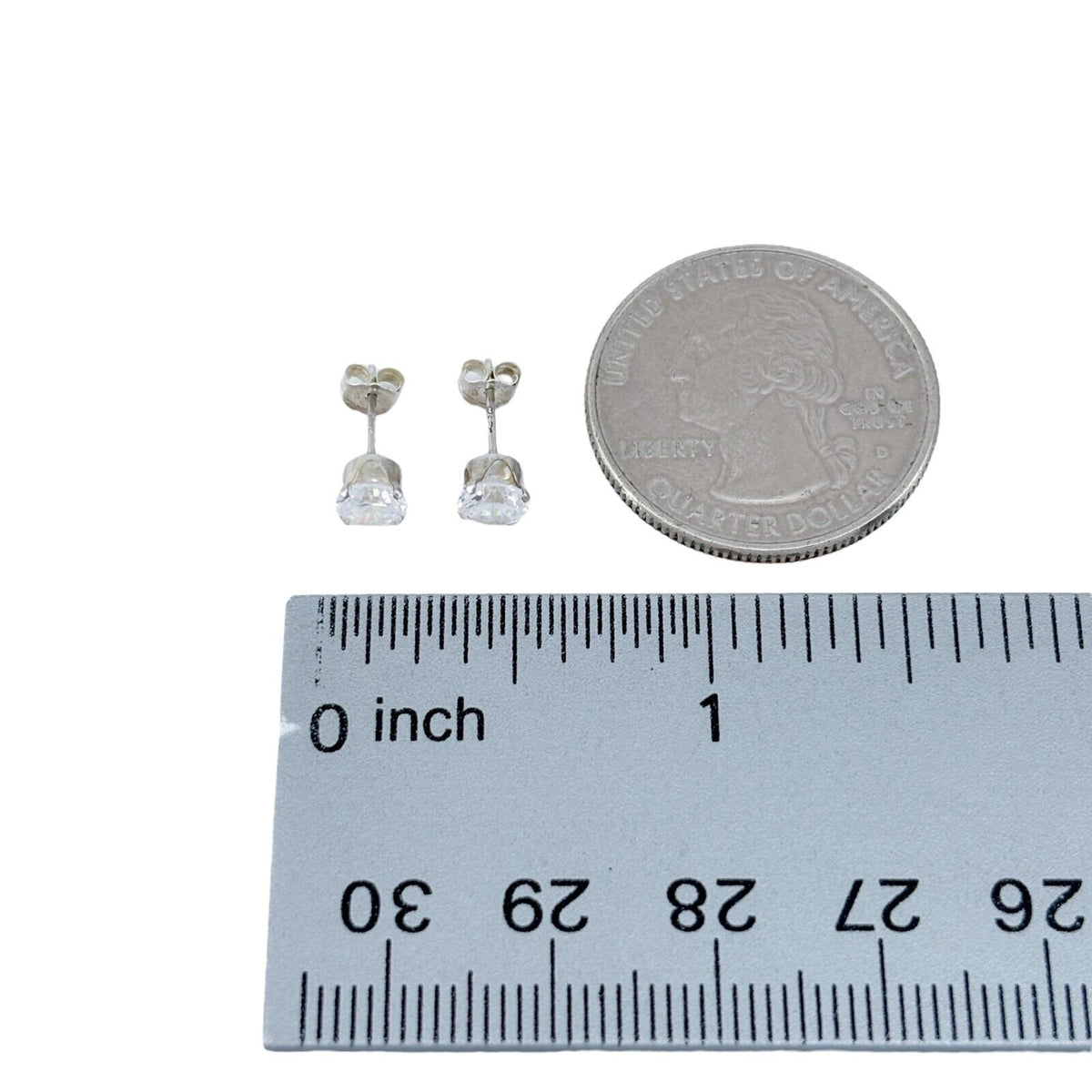Vintage Sterling Silver 925 Cubic Zirconia Round Stud Earrings