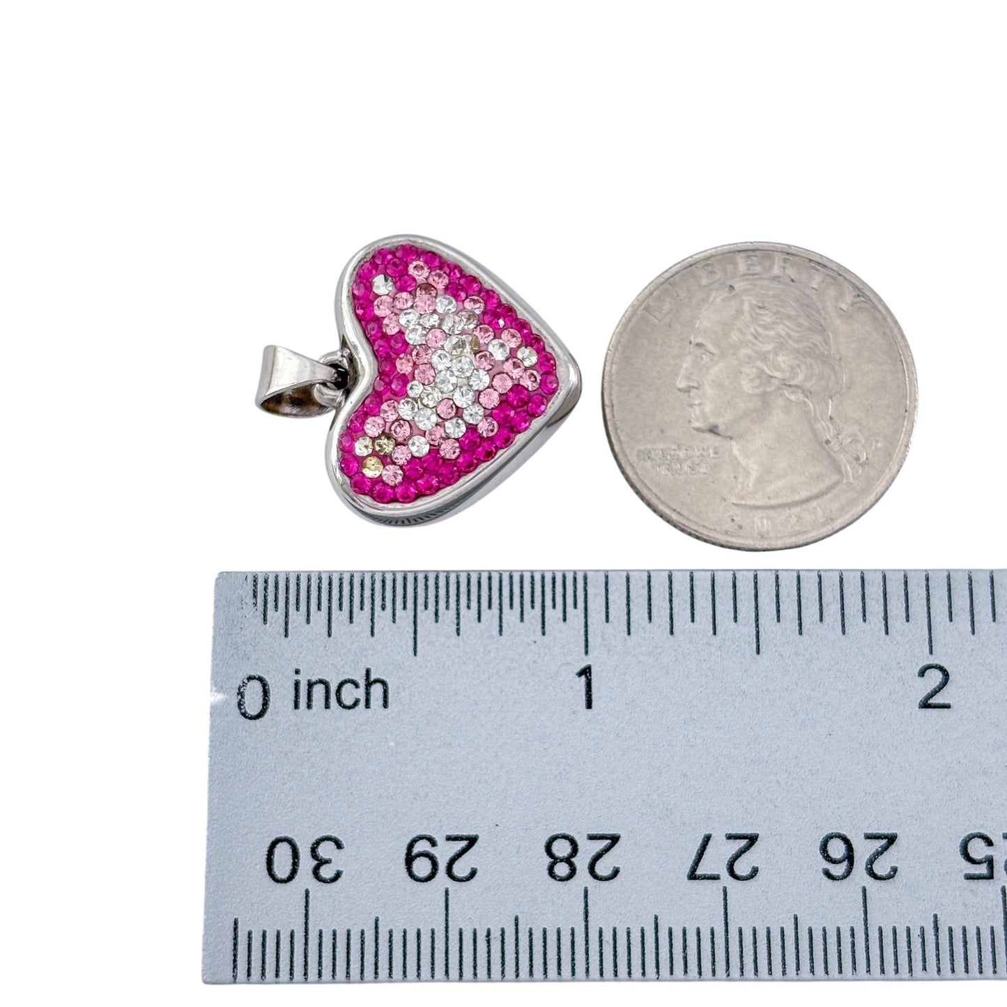 Vintage Sterling Silver 925 Pink Crystal Heart Pendant