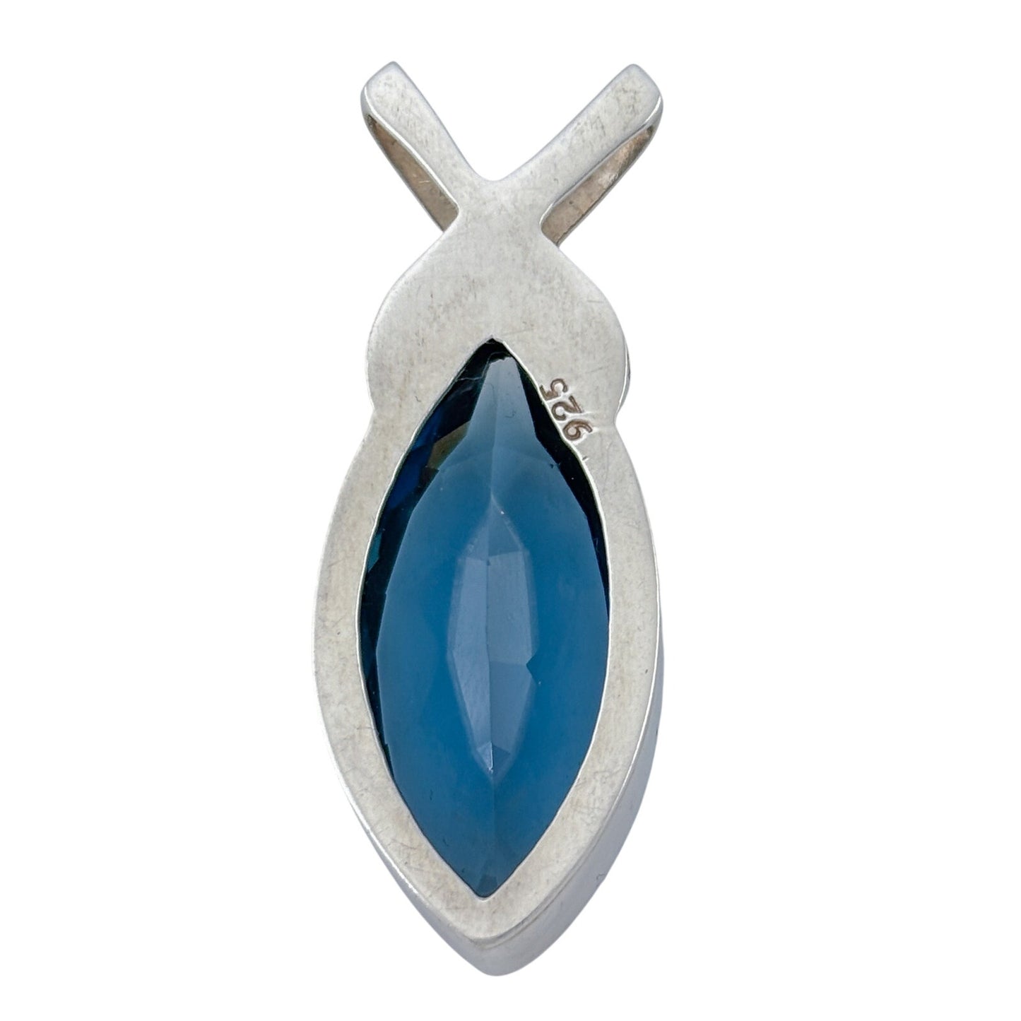 Vintage Sterling Silver 925 Blue Glass Marquise Pendant