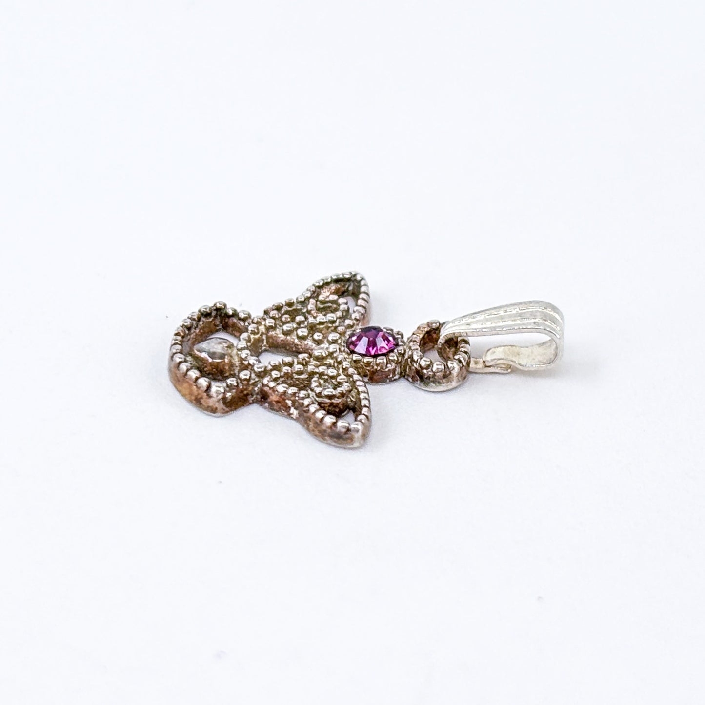 Vintage Sterling Silver 925 Pink Cubic Zirconia Angel Charm Pendant