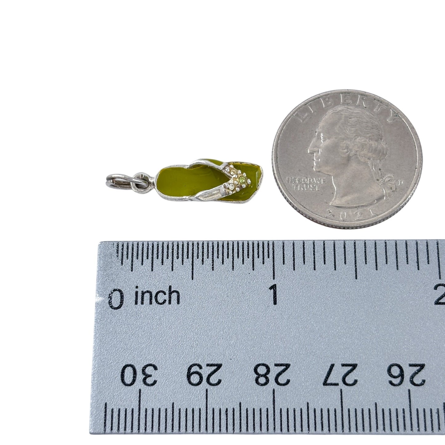 Vintage Sterling Silver 925 Lime Green Cubic Zirconia Flip Flop Charm