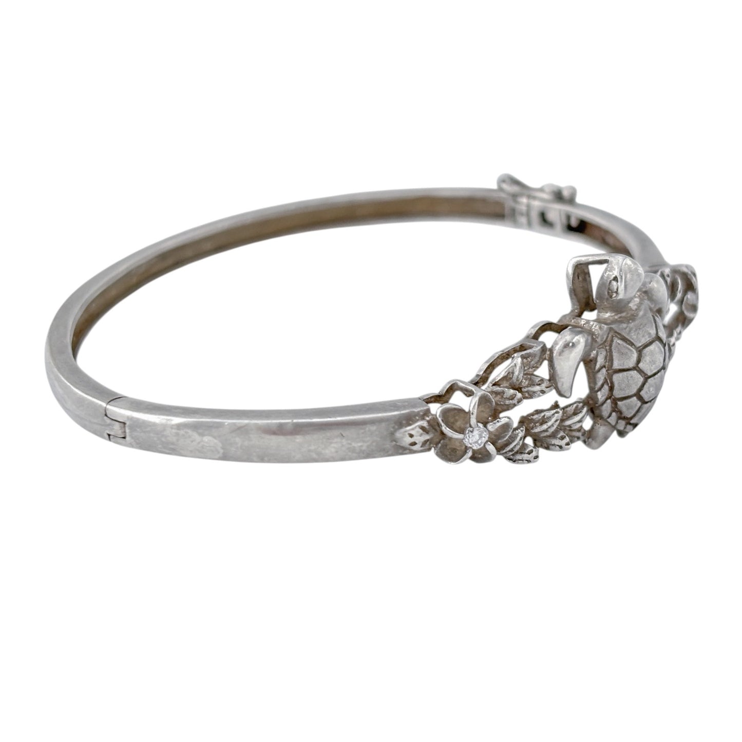 Vintage Sterling Silver 925 Cubic Zirconia Turtle Bangle 7"