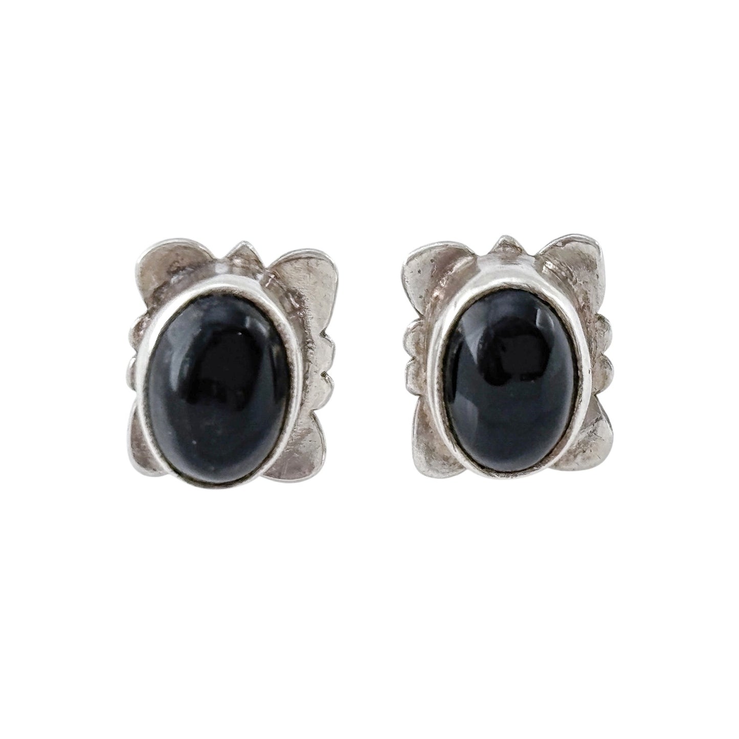 Vintage Sterling Silver 925 Black Onyx Oval Stud Earrings