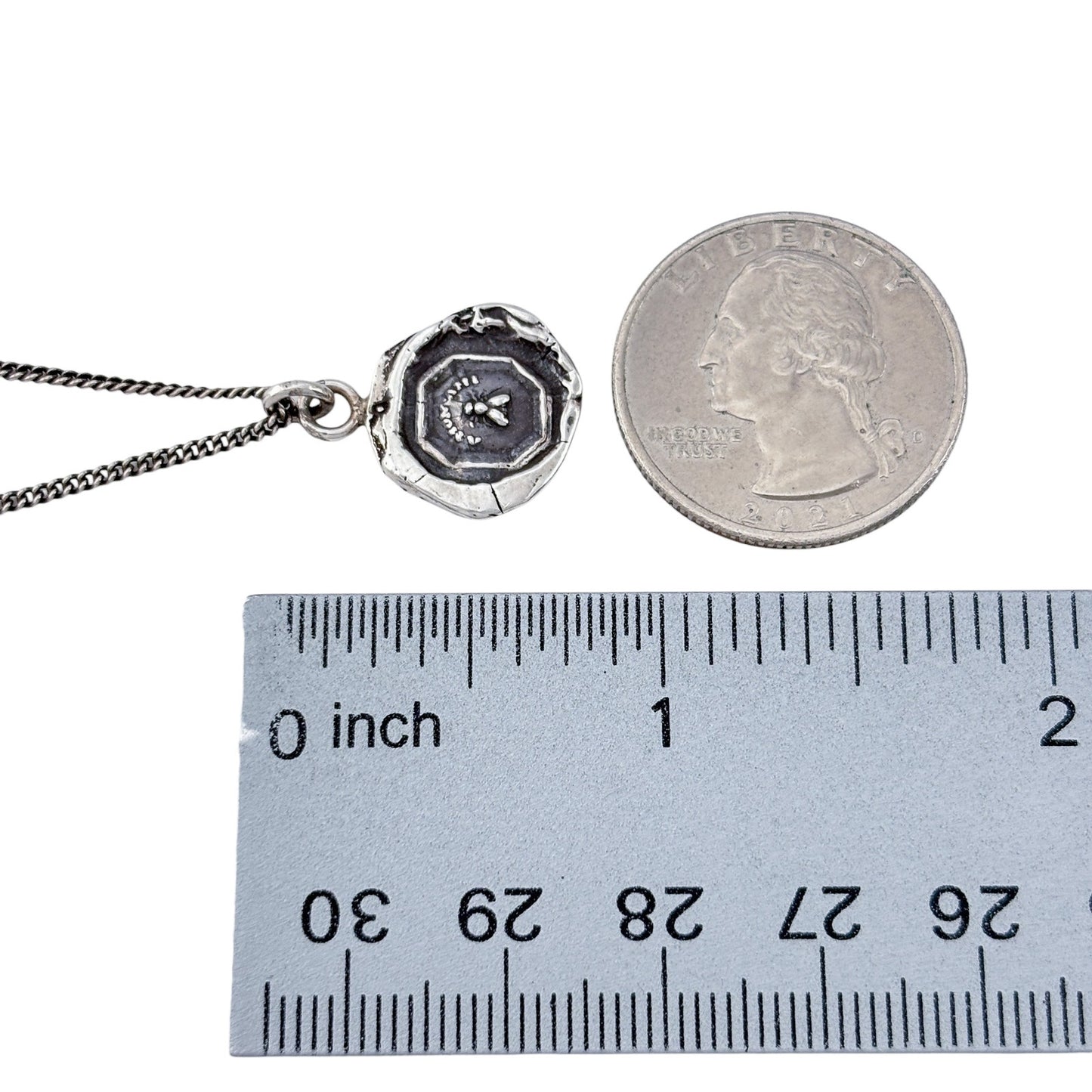 Vintage Pyrrha Sterling Silver 925 Wax Seal "Friend" Bee Talisman Necklace 18"