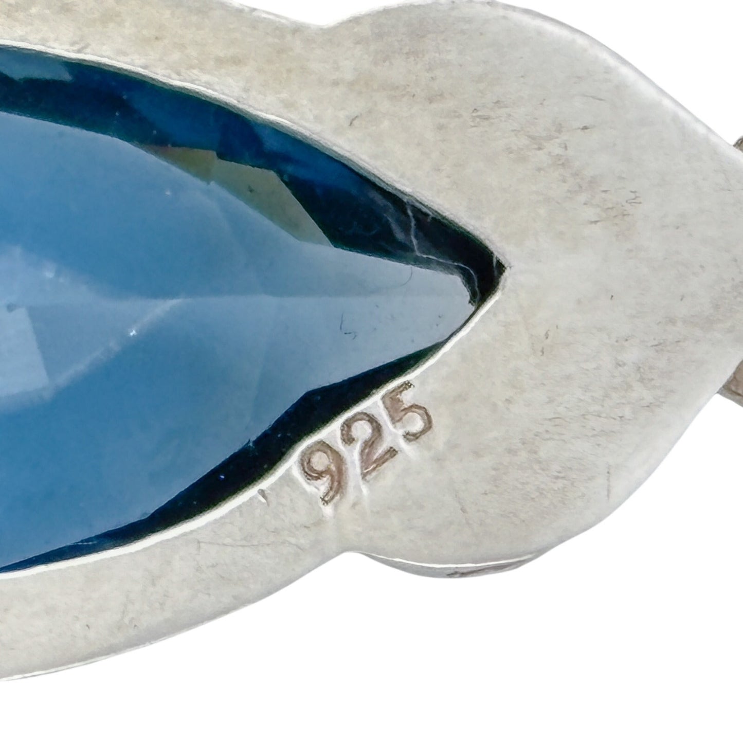 Vintage Sterling Silver 925 Blue Glass Marquise Pendant