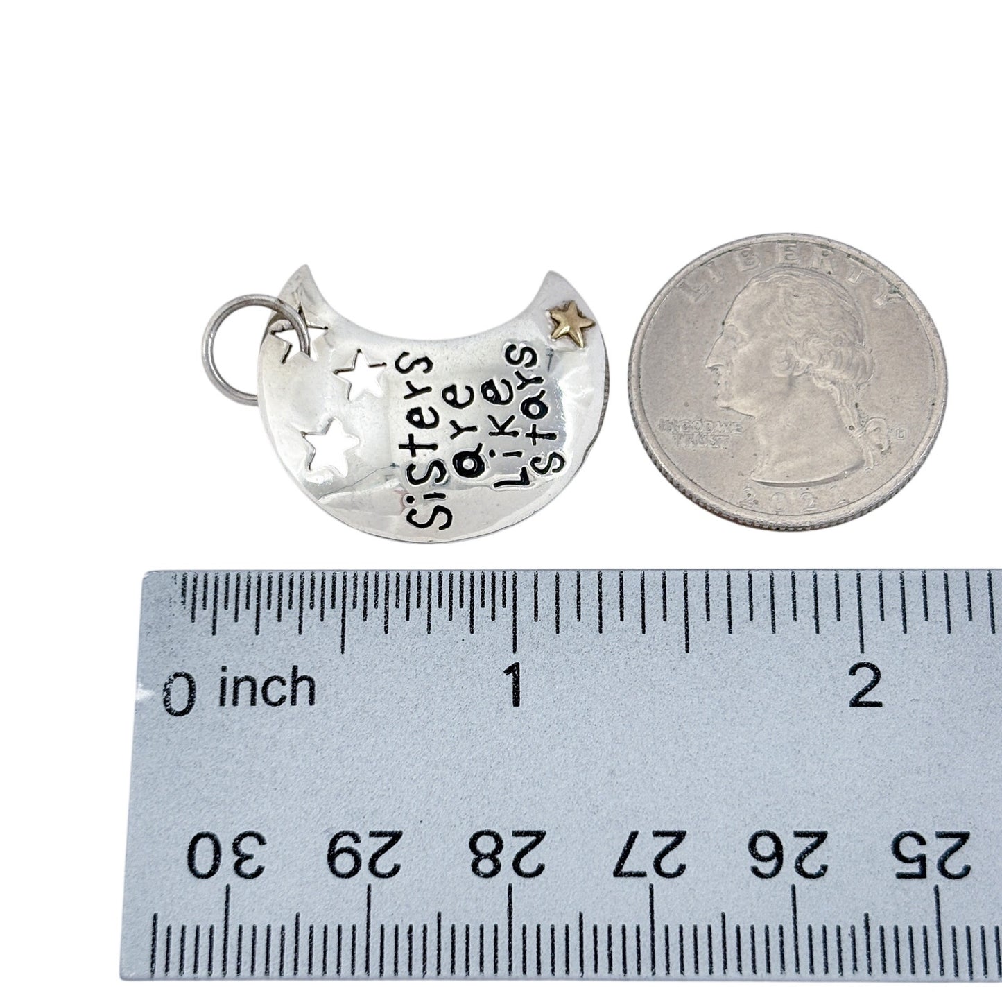 Vintage Sterling Silver 925 Sisters Are Like Stars Moon Pendant