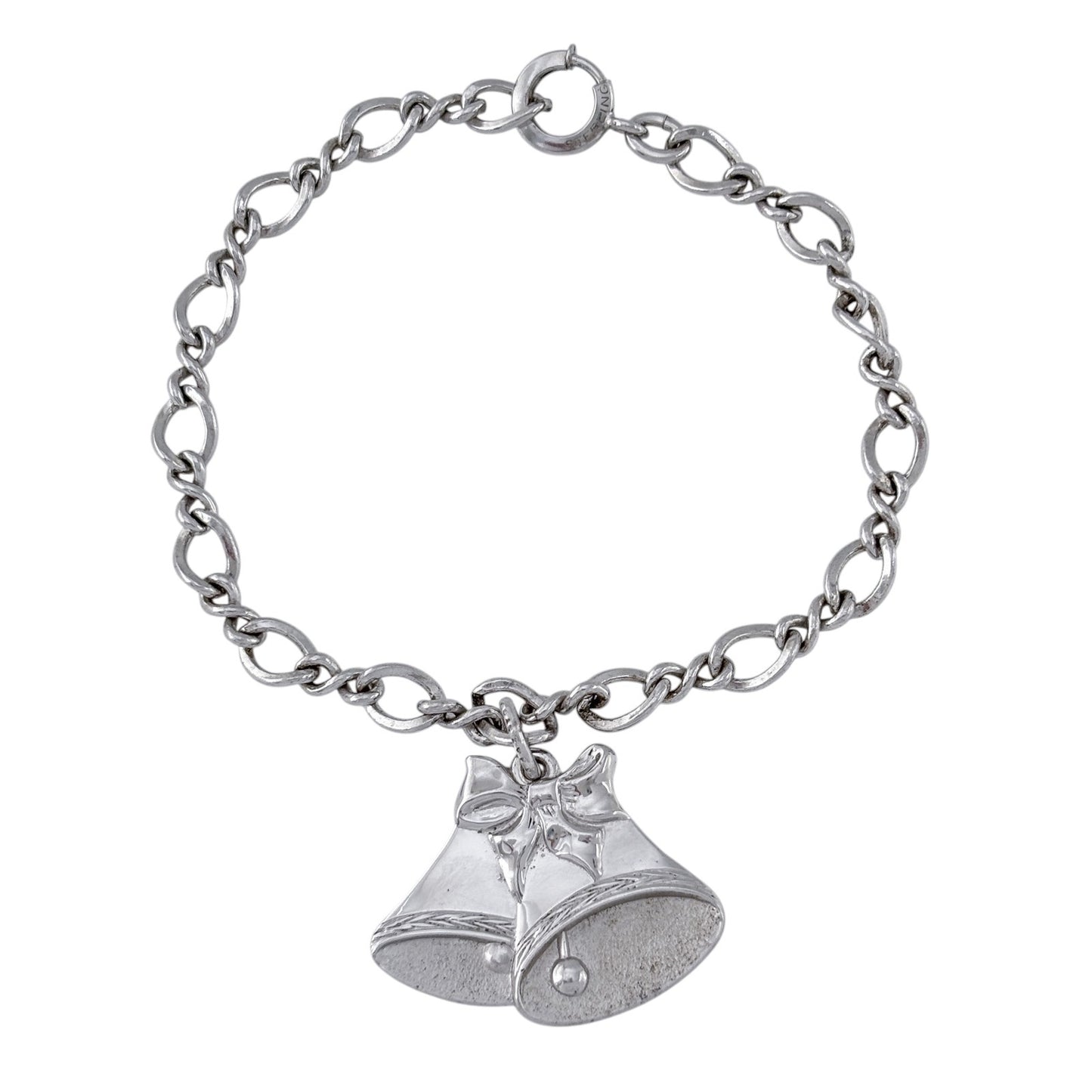 Vintage Sterling Silver 925 Double Bell Charm Bracelet 7.25"