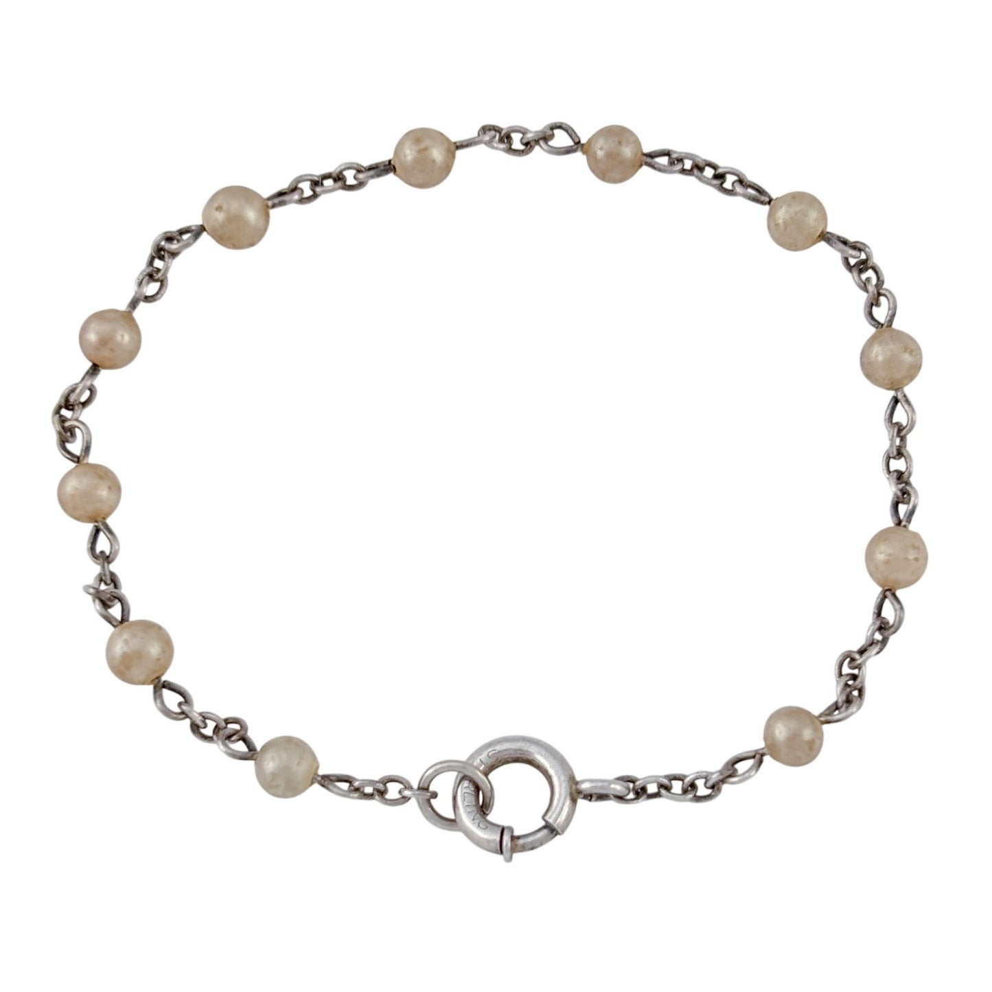 Vintage Sterling Silver 925 Pearl Chain Bracelet 6.5"