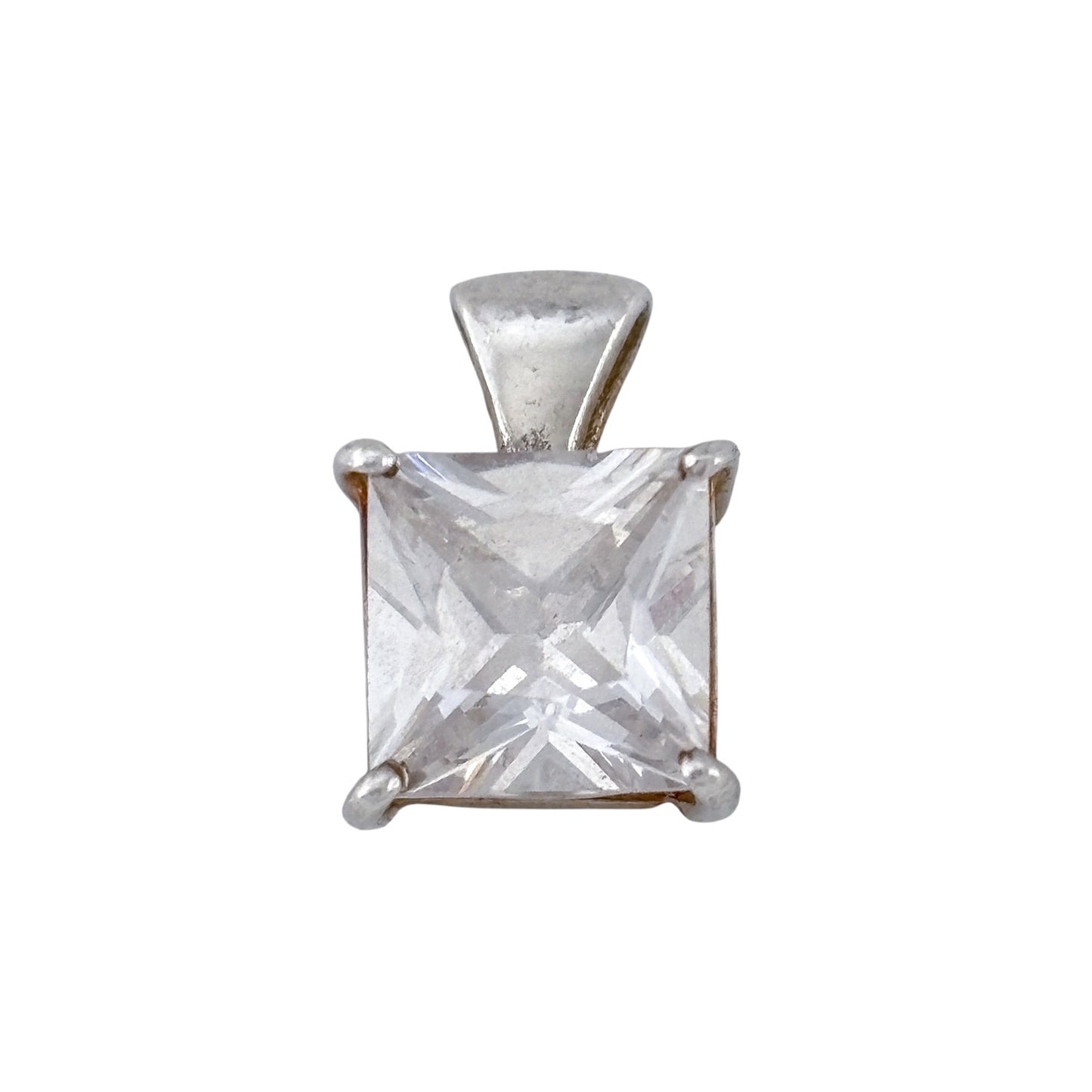 Vintage Sterling Silver 925 Cubic Zirconia Square Pendant