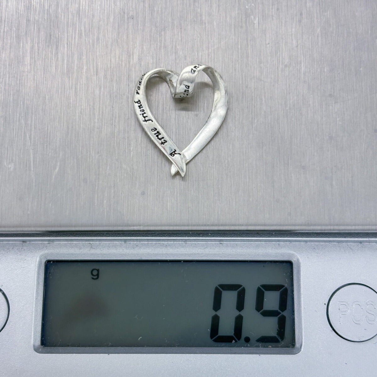 Vintage Sterling Silver 925 "True Friend" Quote Open Heart Pendant