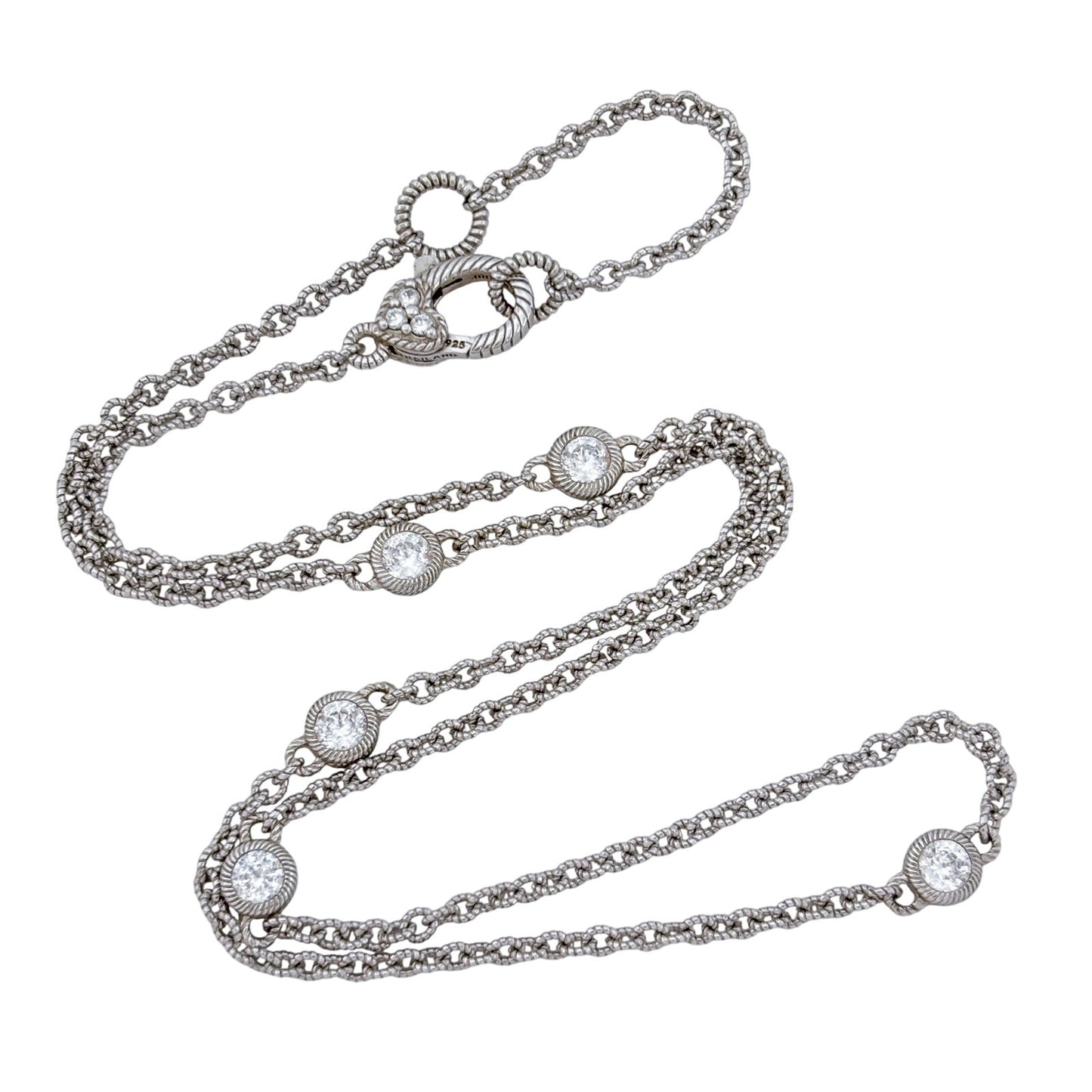 Vintage Judith Ripka Sterling Silver Cubic Zirconia Station Necklace 18", 20"