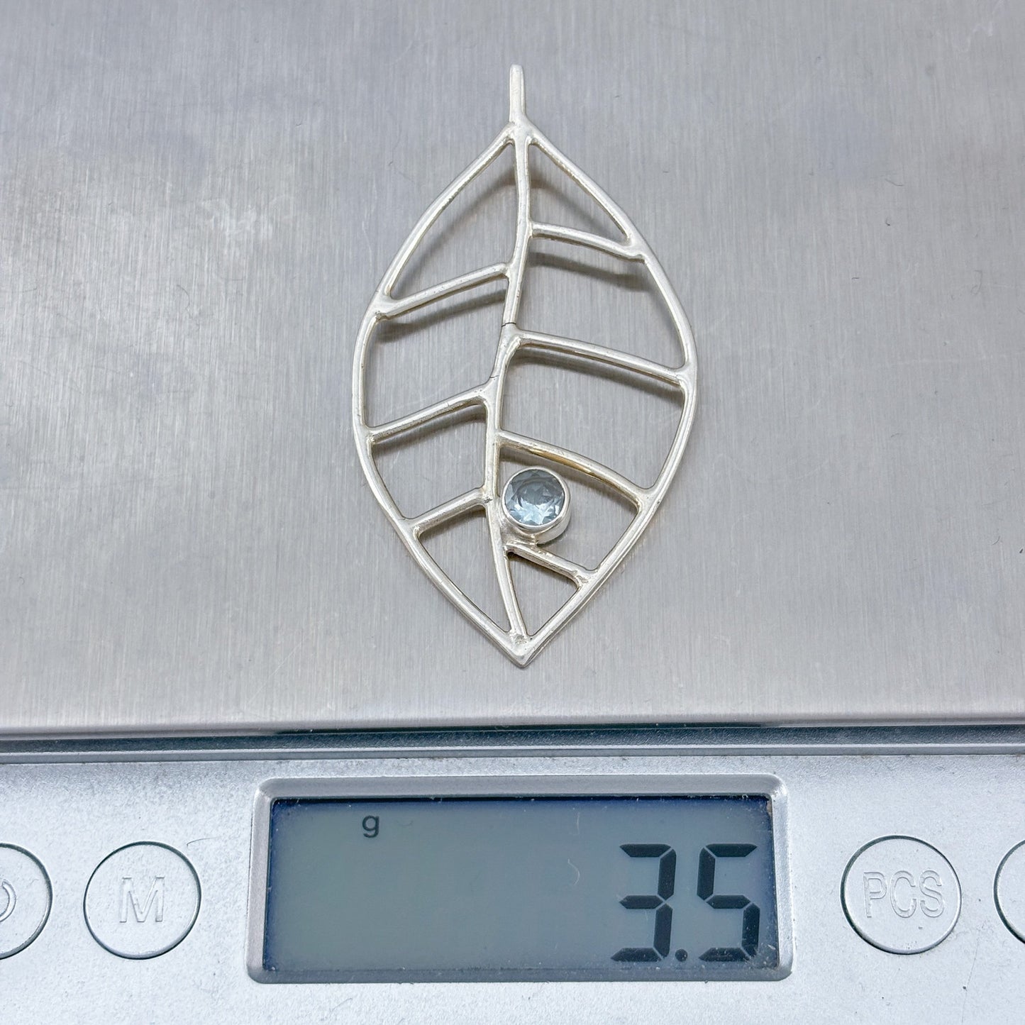 Vintage Sterling Silver 925 Topaz Leaf Pendant
