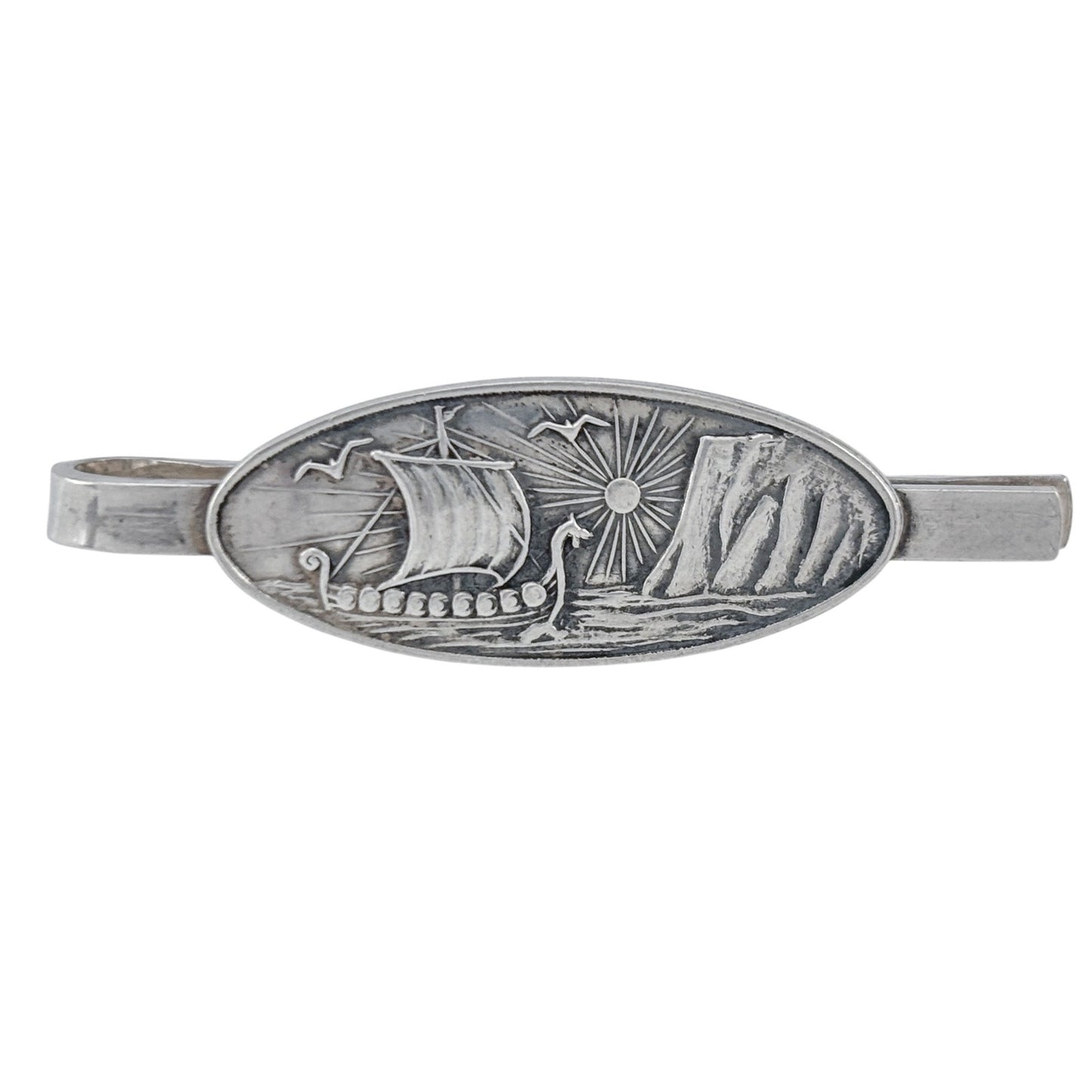 Vintage 830 Silver Viking Ship Tie Clip