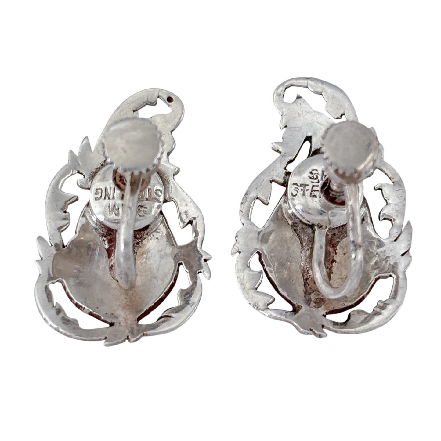 Vintage Sterling Silver 925 Siam Niello Dancer Screw Back Earrings