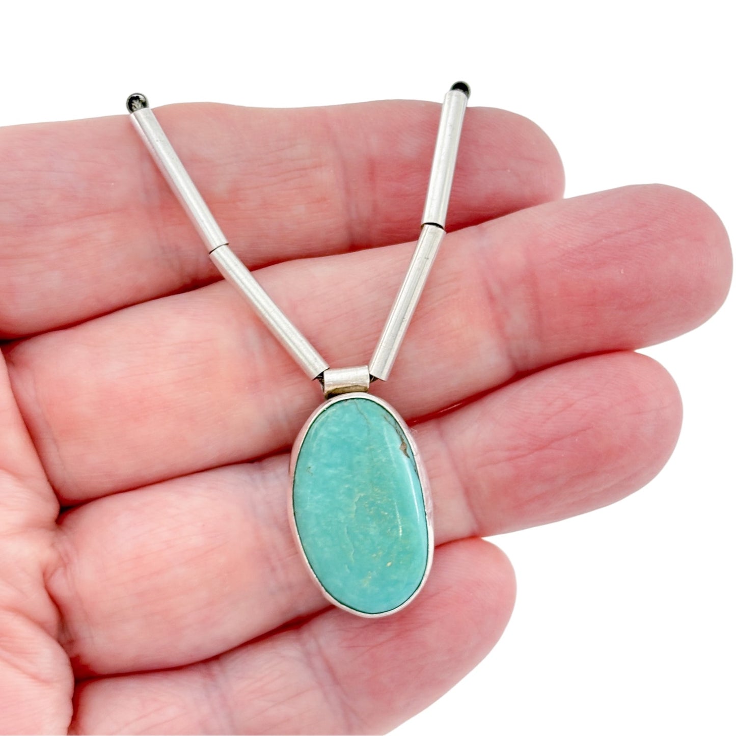 Vintage Sterling Silver Turquoise Pendant Necklace 16"