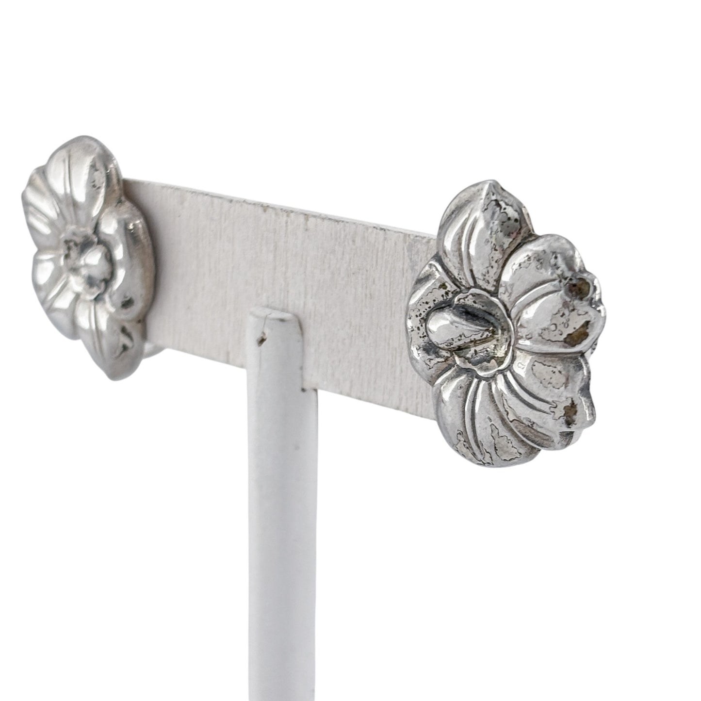 Vintage Sterling Silver 925 Flower Screwback Earrings