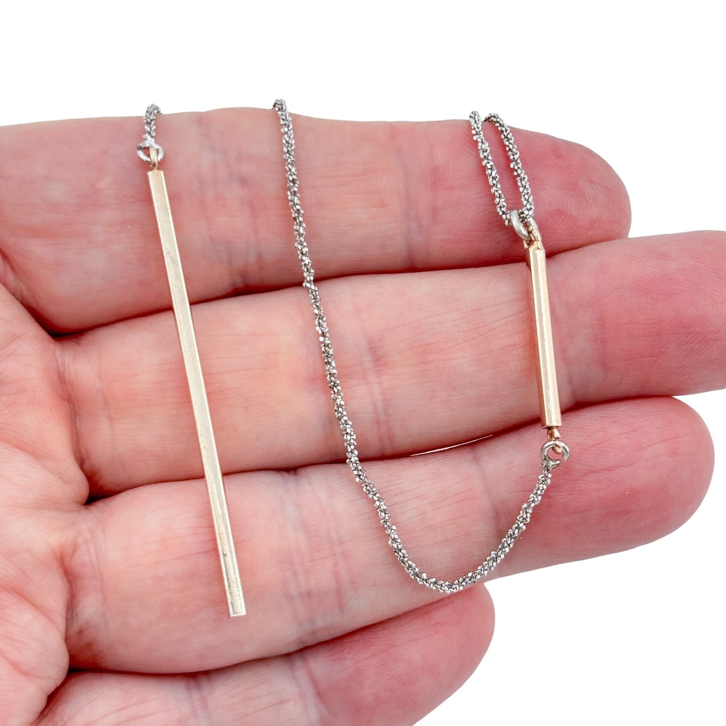 Vintage Two-Tone Sterling Silver 925 Lariat Necklace 18"