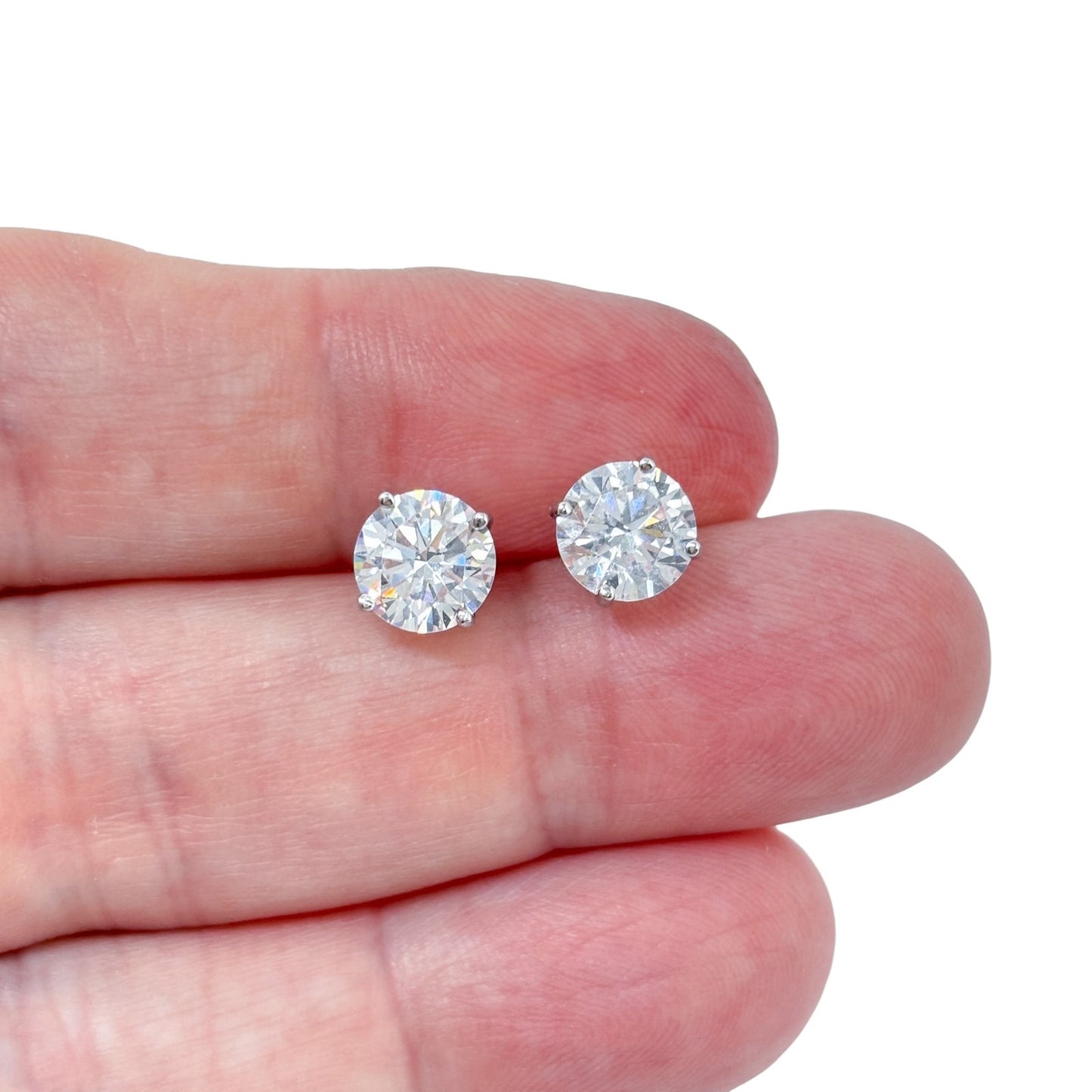 Vintage Sterling Silver 925 Cubic Zirconia Round Stud Earrings
