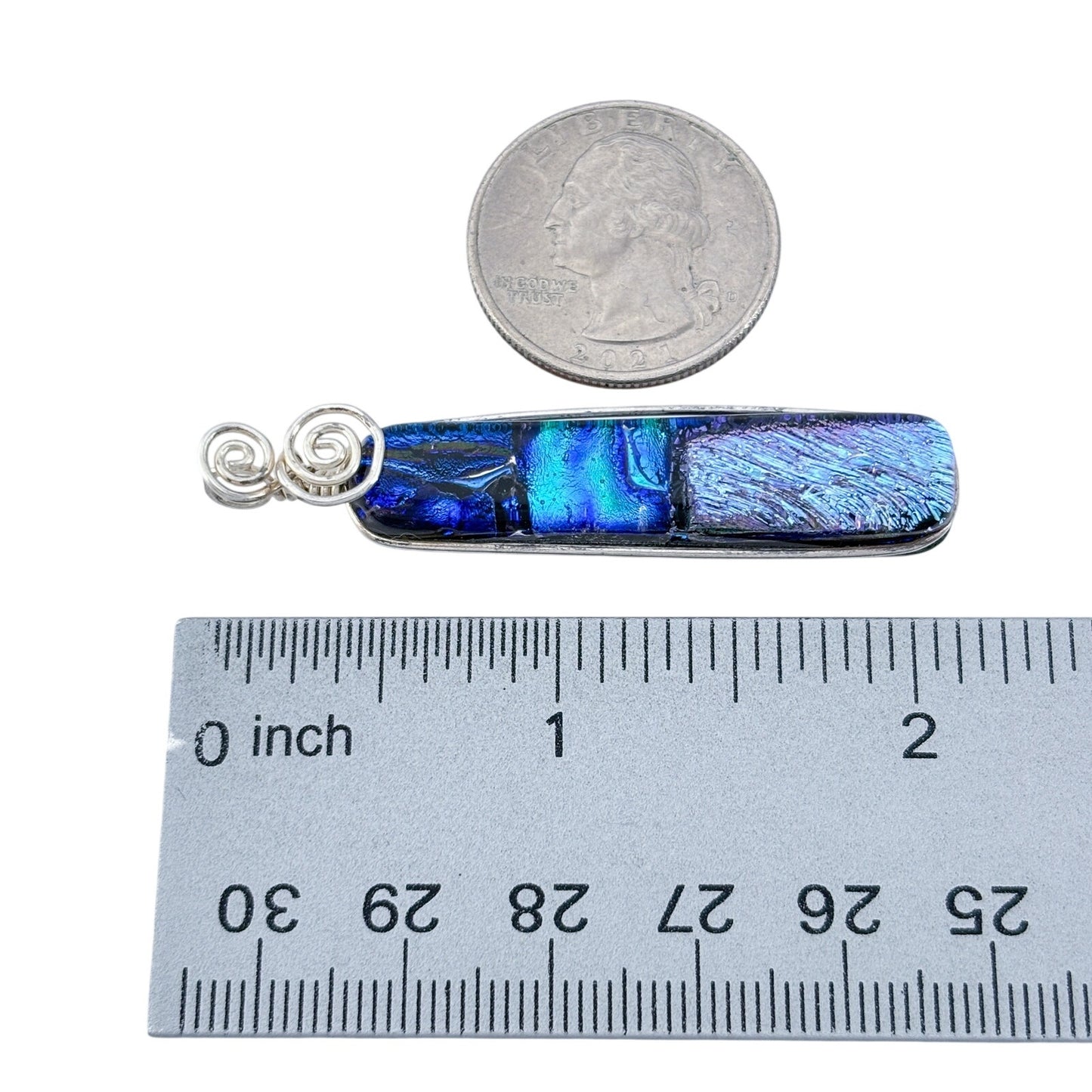 Vintage Sterling Silver 925 Blue Dichroic Glass Pendant