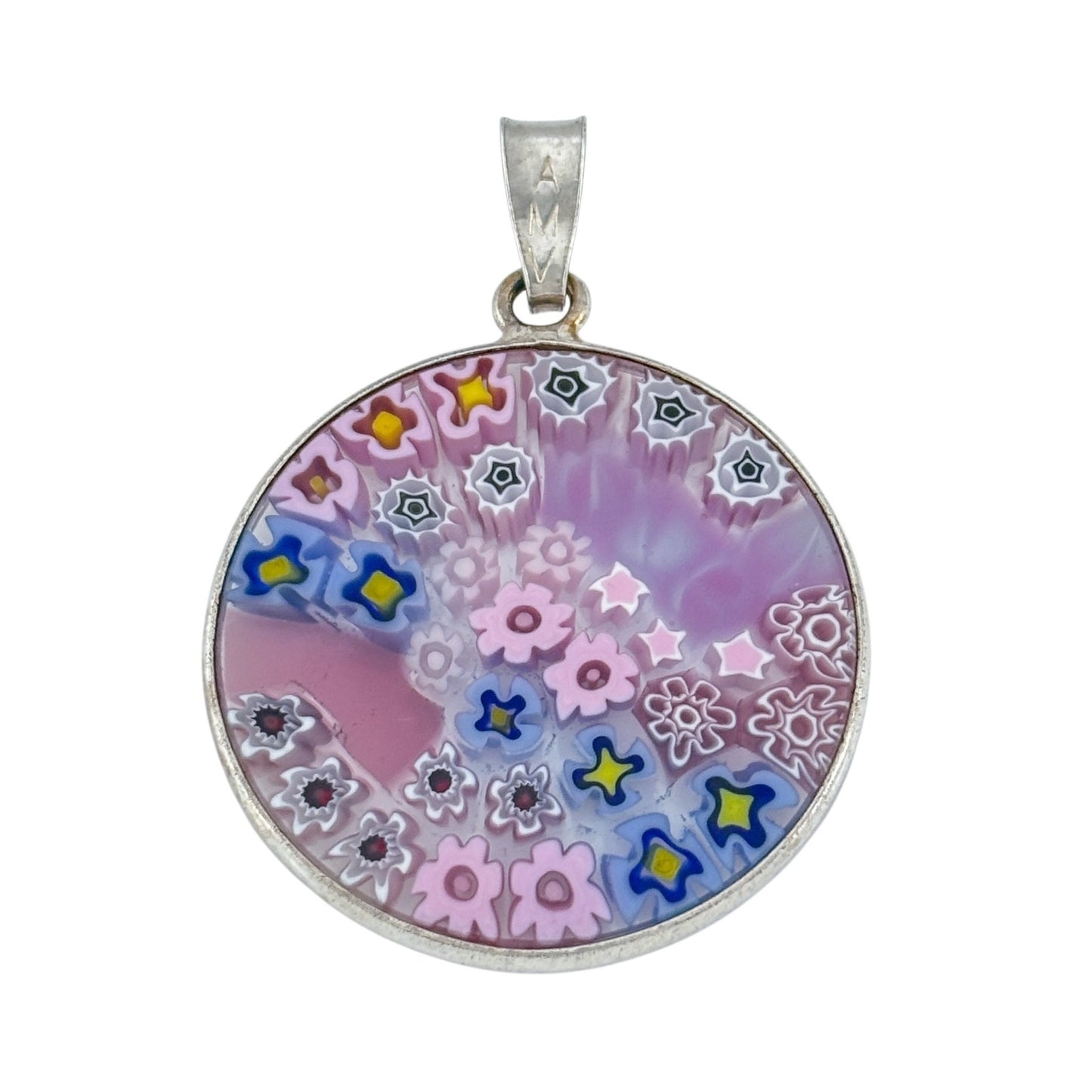 Vintage Sterling Silver 925 Pink Millefiori Glass Pendant
