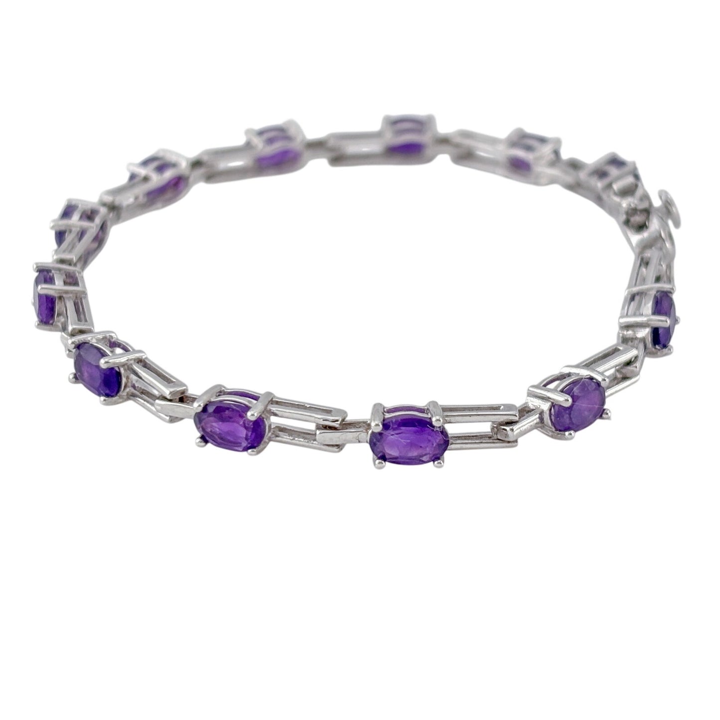 Vintage Sterling Silver 925 Amethyst Link Bracelet 7"