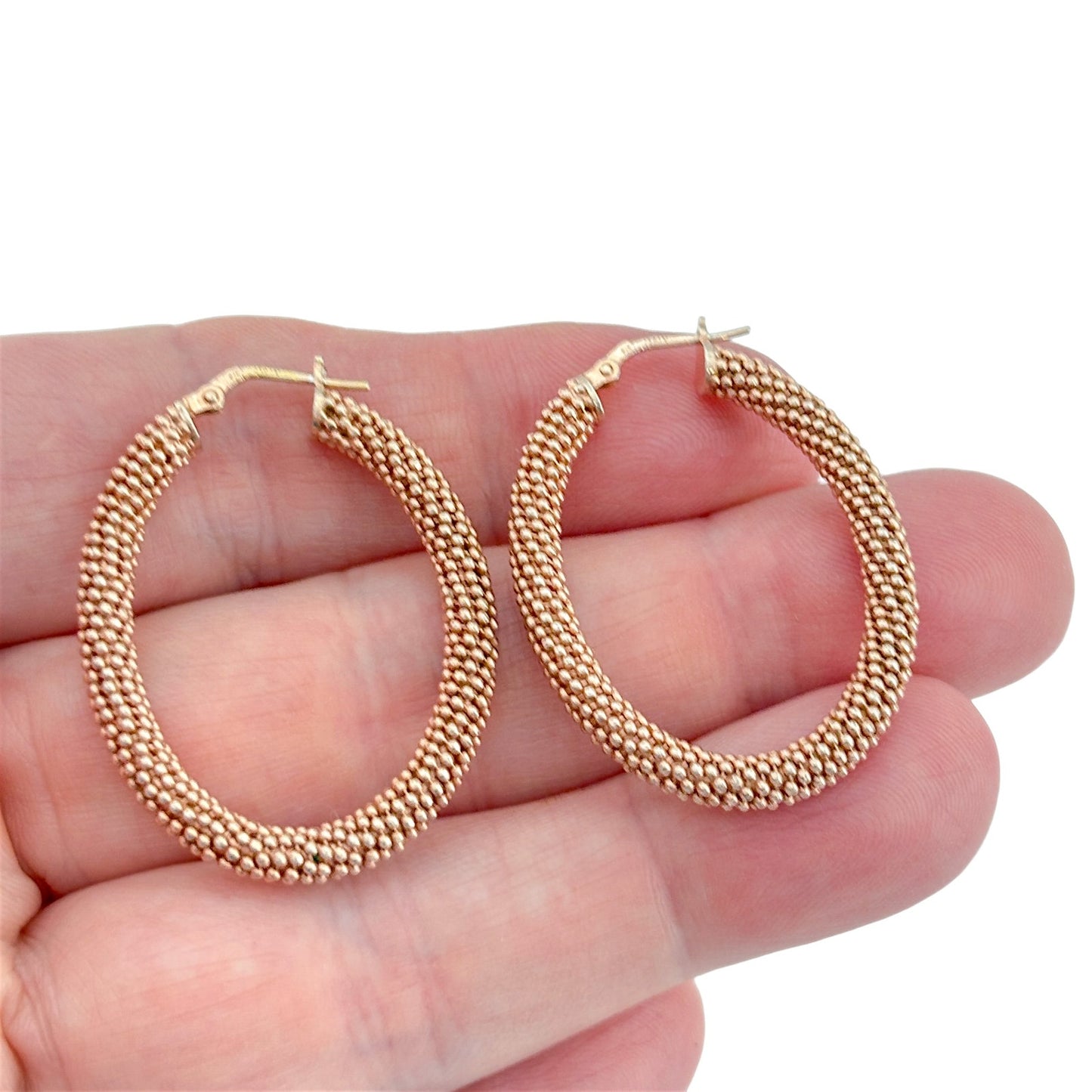 Vintage Rose Gold-Tone Sterling Silver 925 Beaded Hoop Earrings