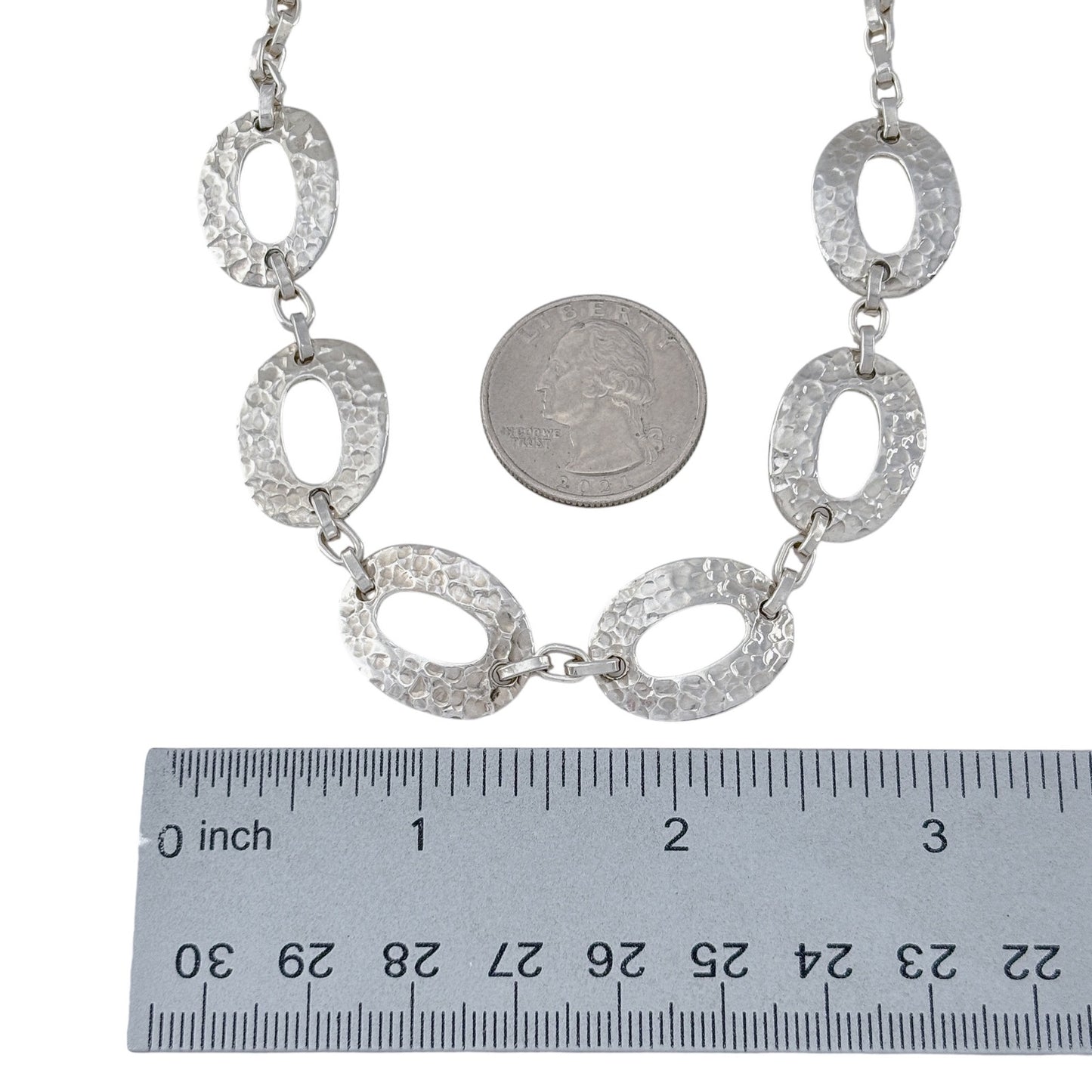 Vintage Sterling Silver 925 Hammered Open Link Necklace 17"