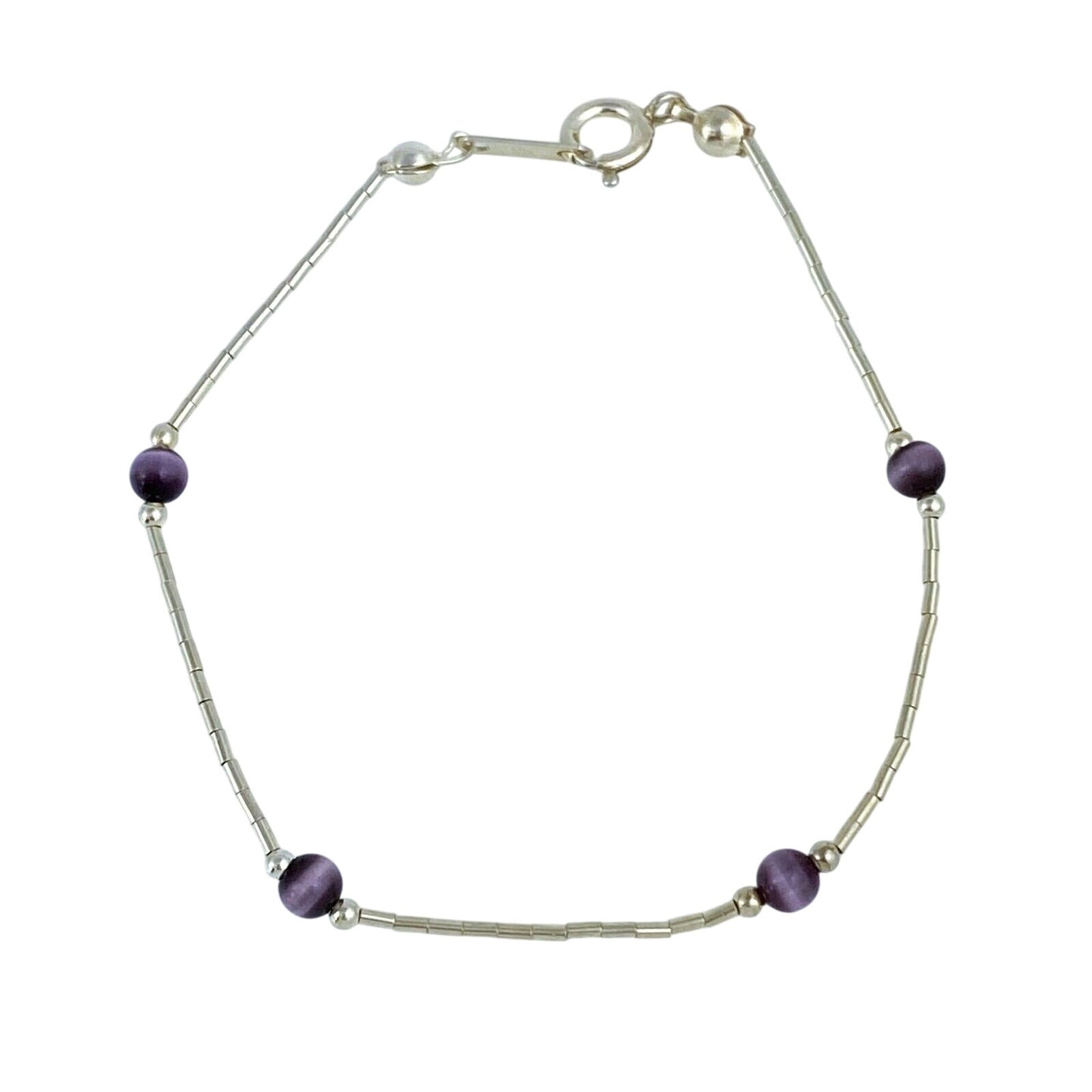 Vintage Sterling Silver 925 Purple Cat’s Eye Bracelet 7"