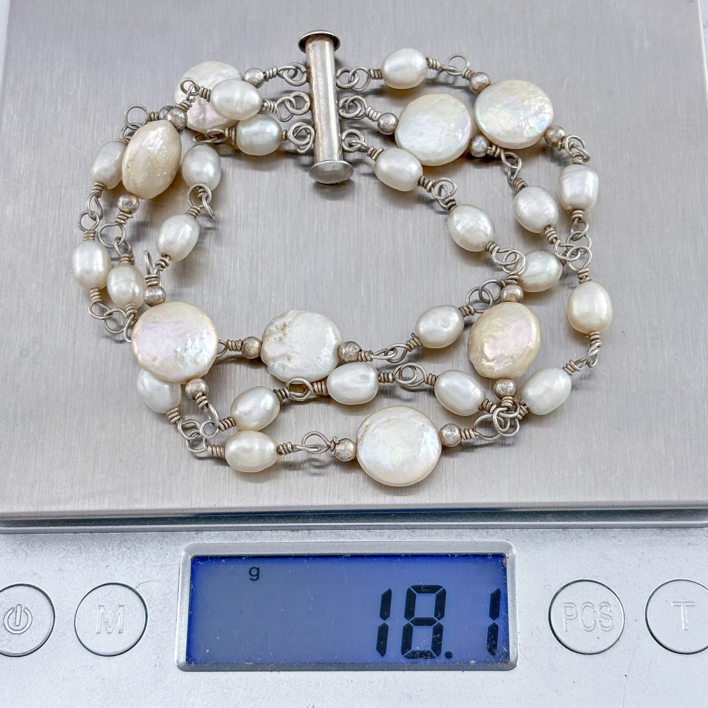 Vintage Sterling Silver 925 Freshwater Pearl Bracelet 7"