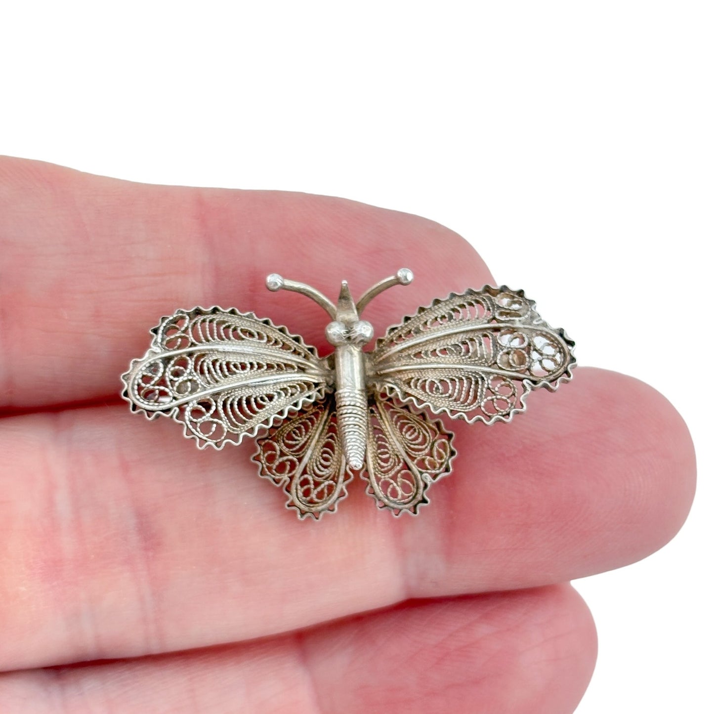 Vintage Sterling Silver 800 Filigree Butterfly Brooch