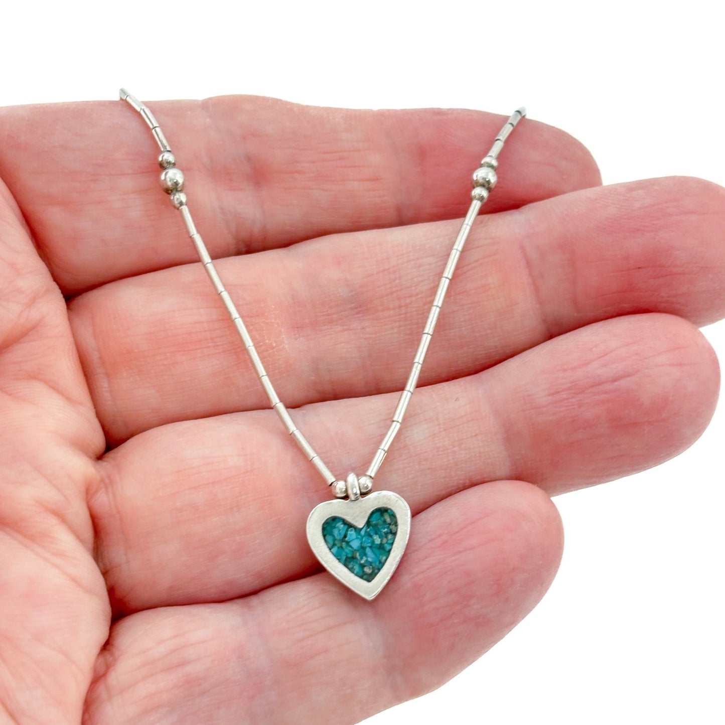 Vintage Sterling Silver 925 Turquoise Heart Necklace 16.5"