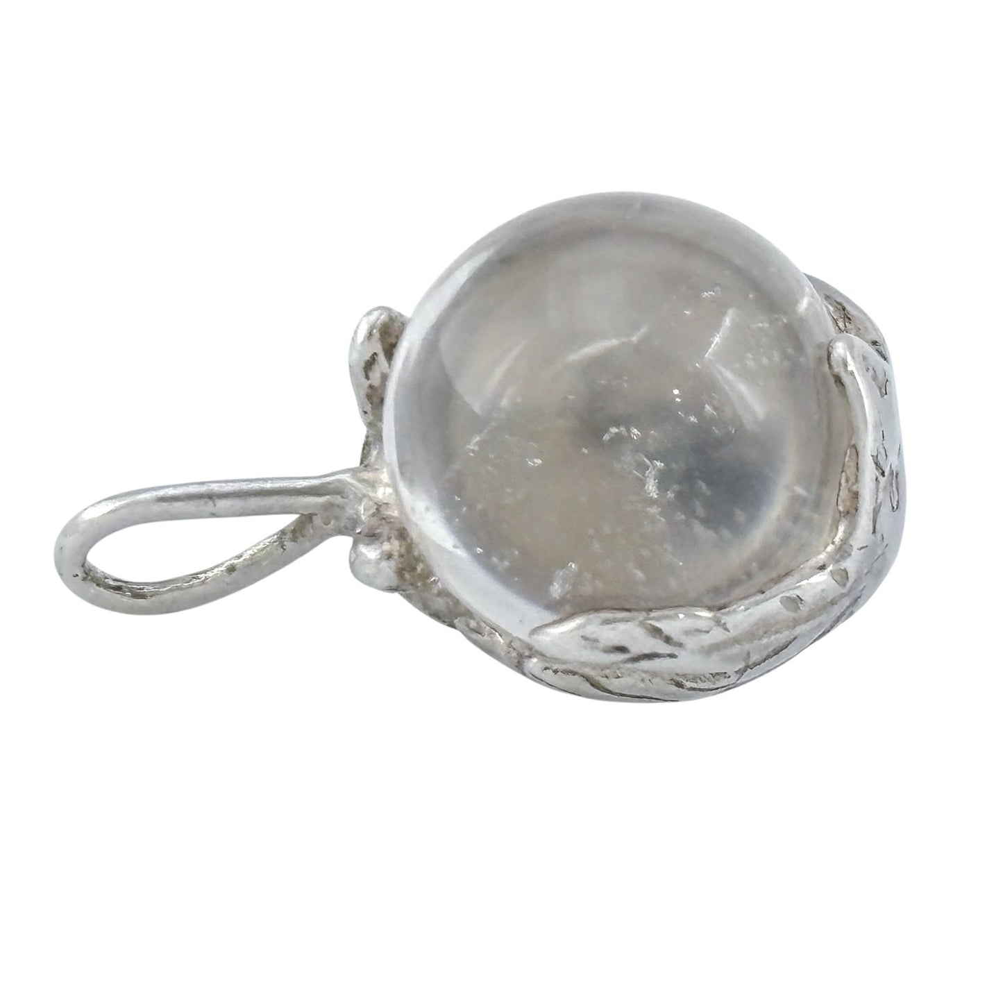 Vintage Sterling Silver 925 Turtle Quartz Marble Pendant