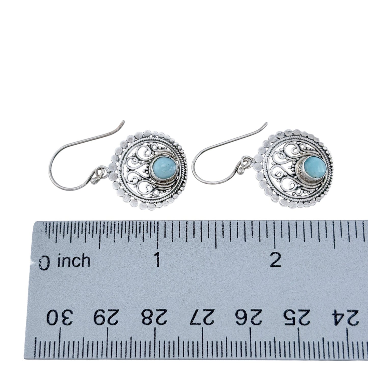 Vintage Sterling Silver 925 Larimar Filigree Dangle Earrings