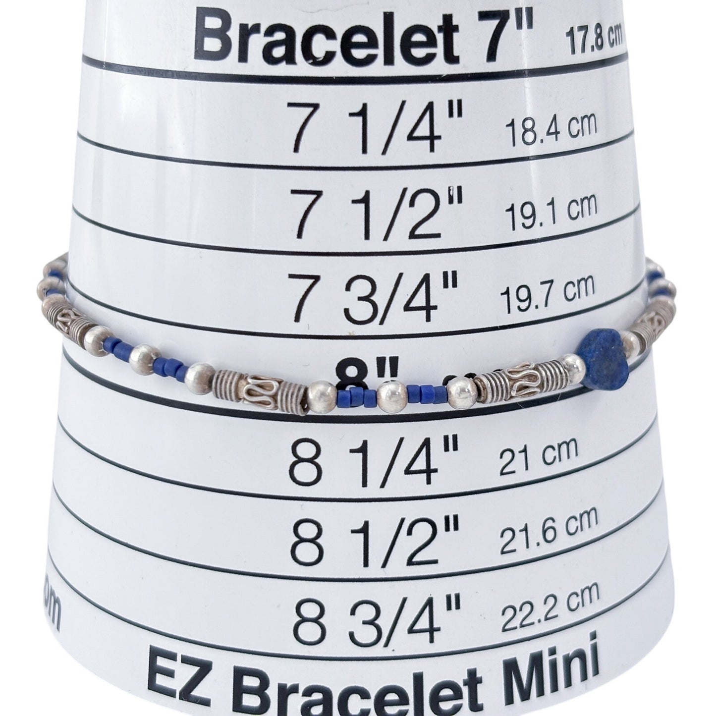 Vintage Sterling Silver 925 Lapis Lazuli Heart Beaded Bracelet 8"