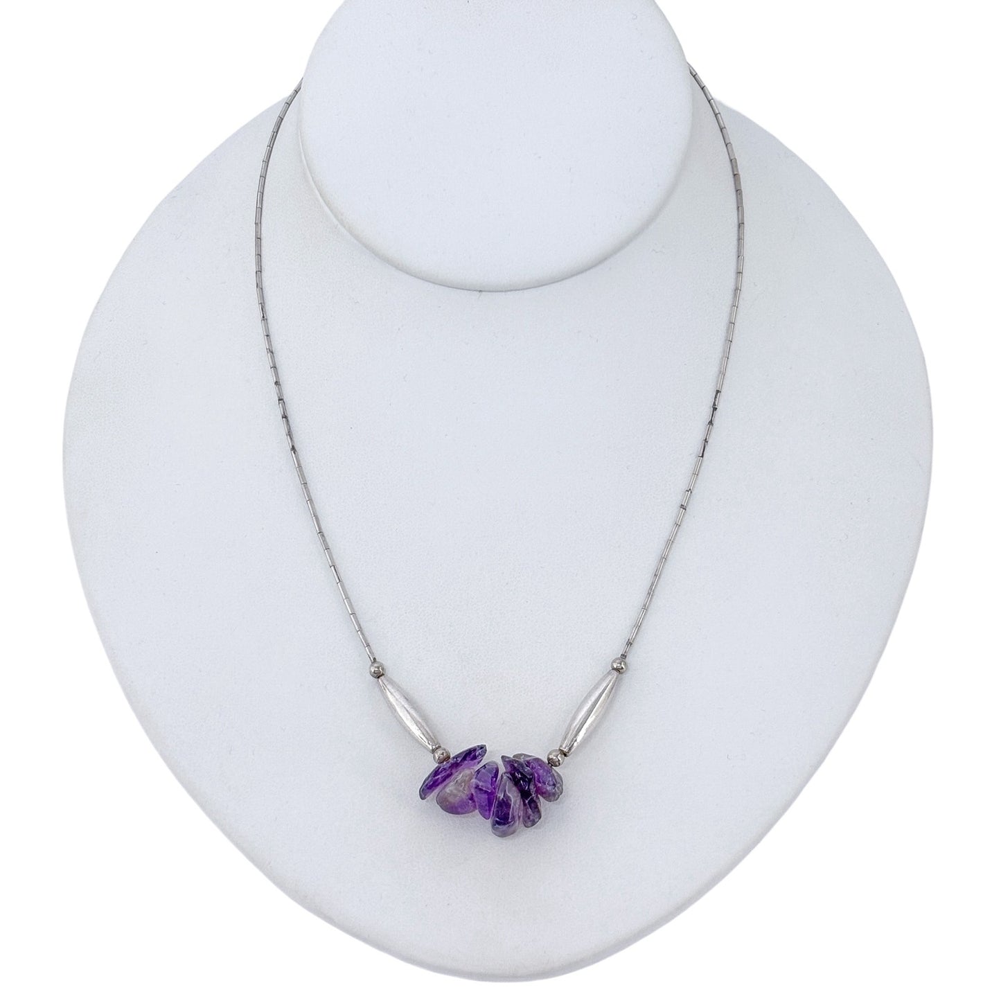Vintage Sterling Silver 925 Liquid Silver Amethyst Necklace 17"