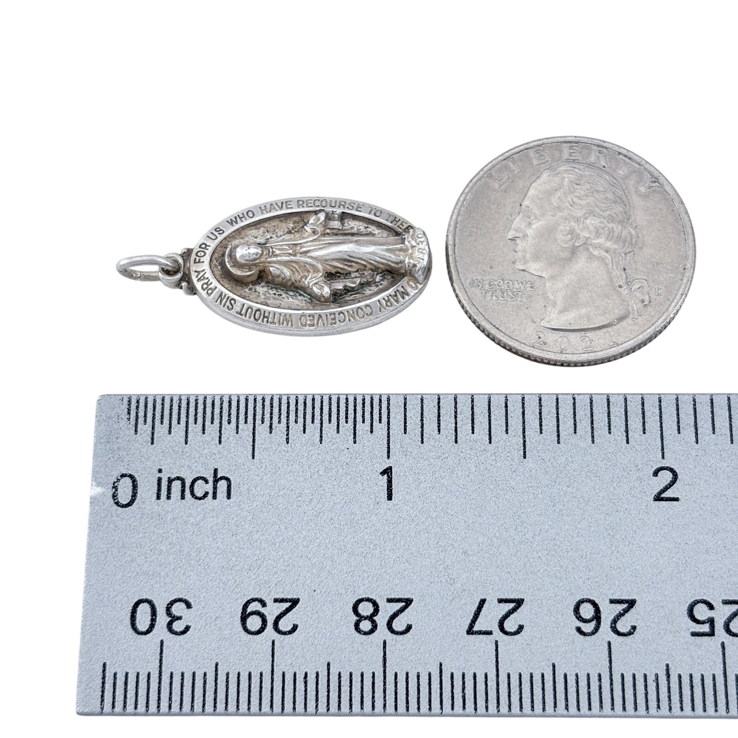 Vintage Sterling Silver 925 The Virgin Mary Miraculous Medal Pendant