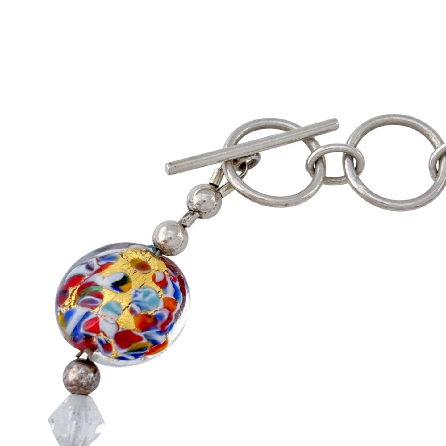 Vintage Sterling Silver 925 Murano Glass Bead Bracelet 7.5-8.5"