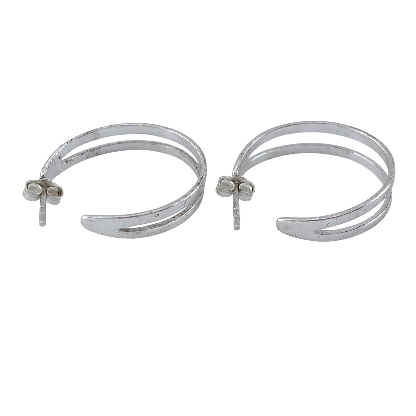Vintage Sterling Silver 925 Double Band Hoop Earrings